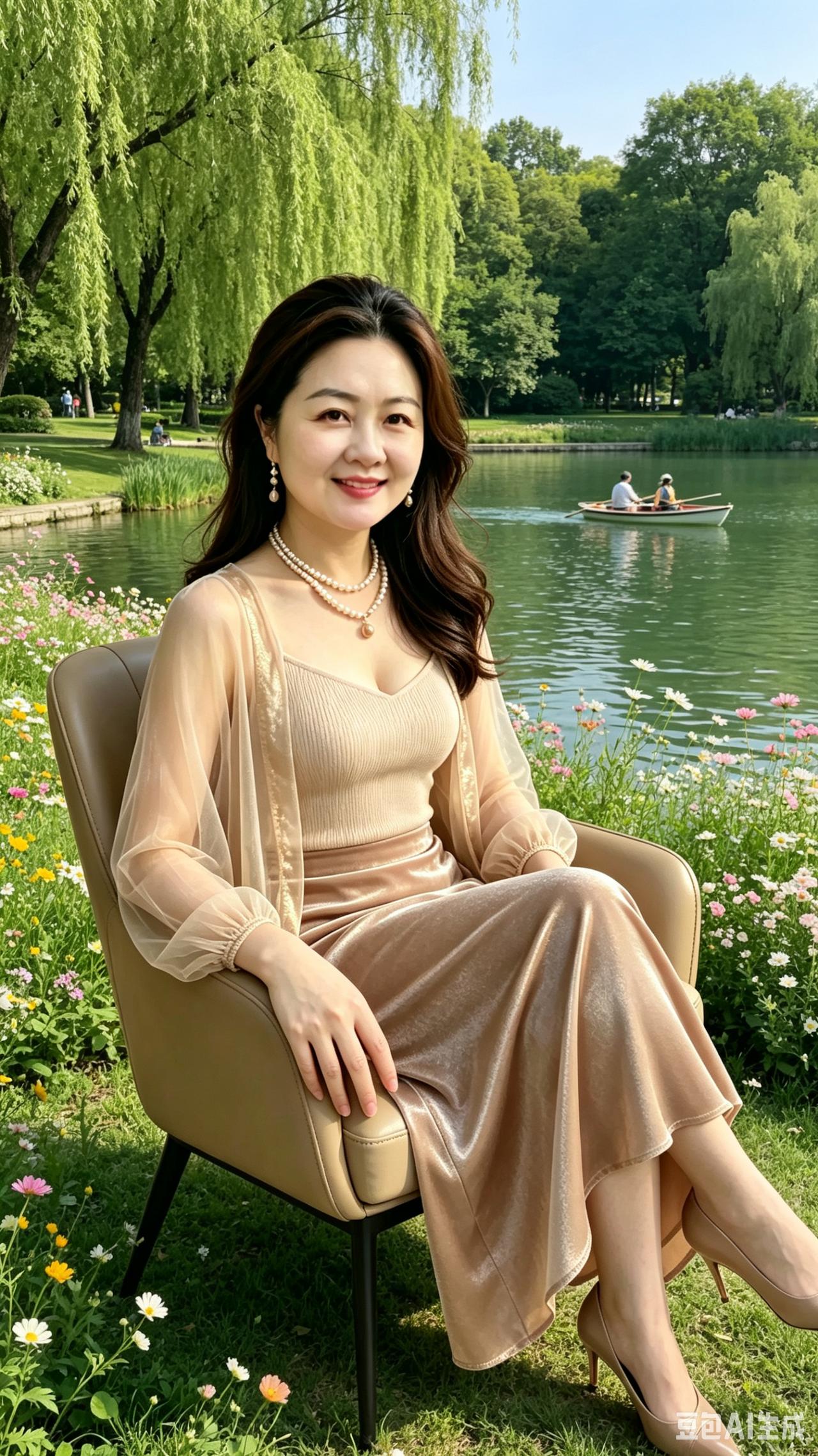 打油诗·公园倩影
 
公园湖畔坐佳人，
衣袂轻扬带浅温。
杨柳垂丝遮不住，
笑中
