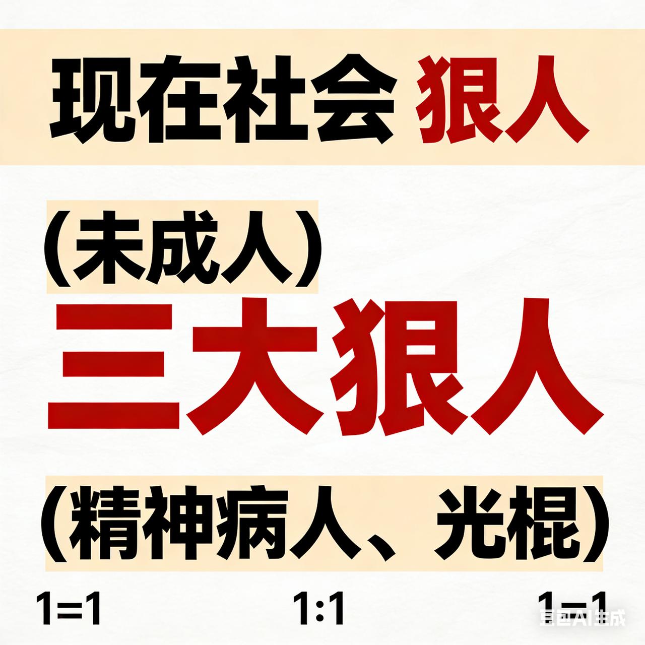 现在社会这三大“狠人”，未成人、精神病人、光棍，绝对是惹不起的存在。
未成年人，