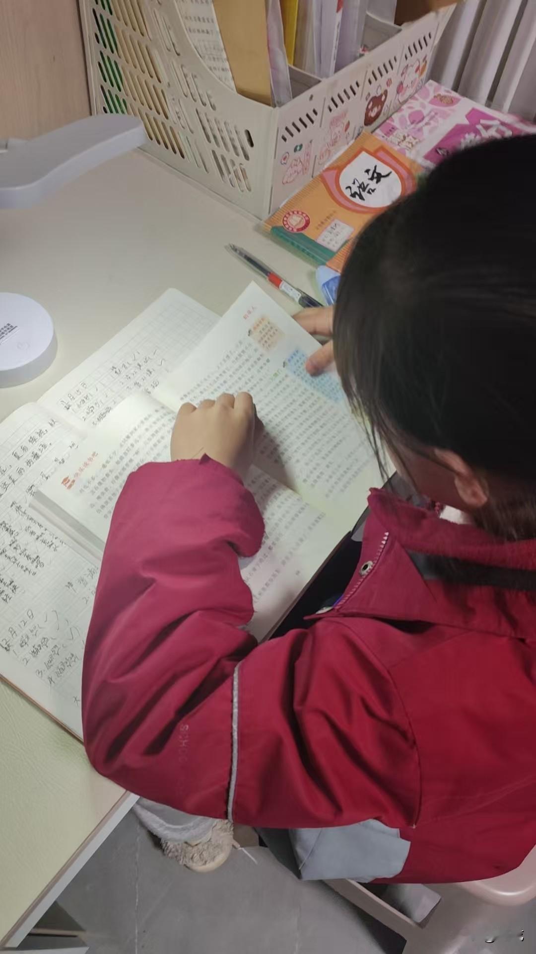 上午闺女早早把家庭作业写完了，语文老师特意发来消息，把她好好夸了一通，还附带两张