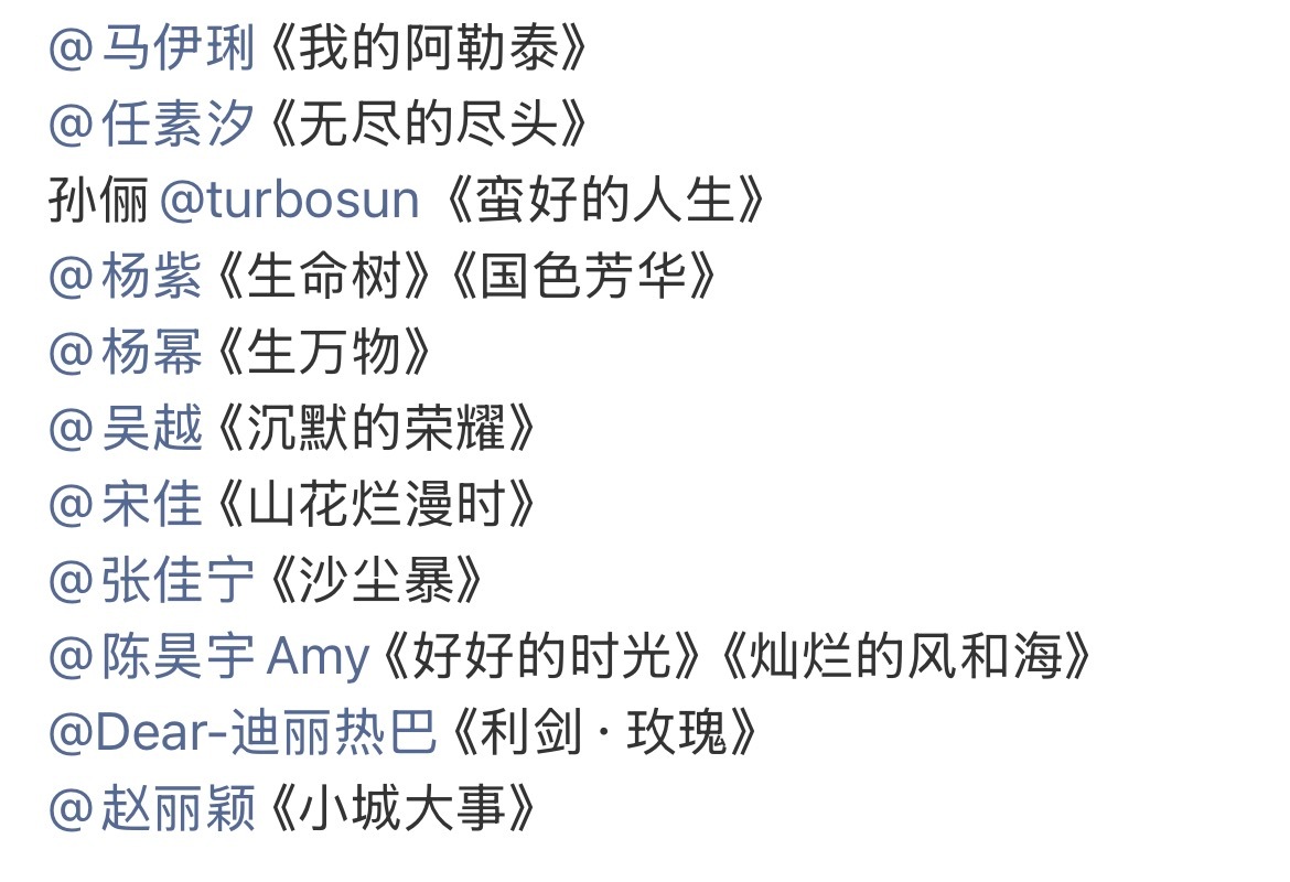 金鹰奖最佳女主角参评名单公布完整名单出炉，各大口碑剧的女主全部登场。戈壁牧民、基