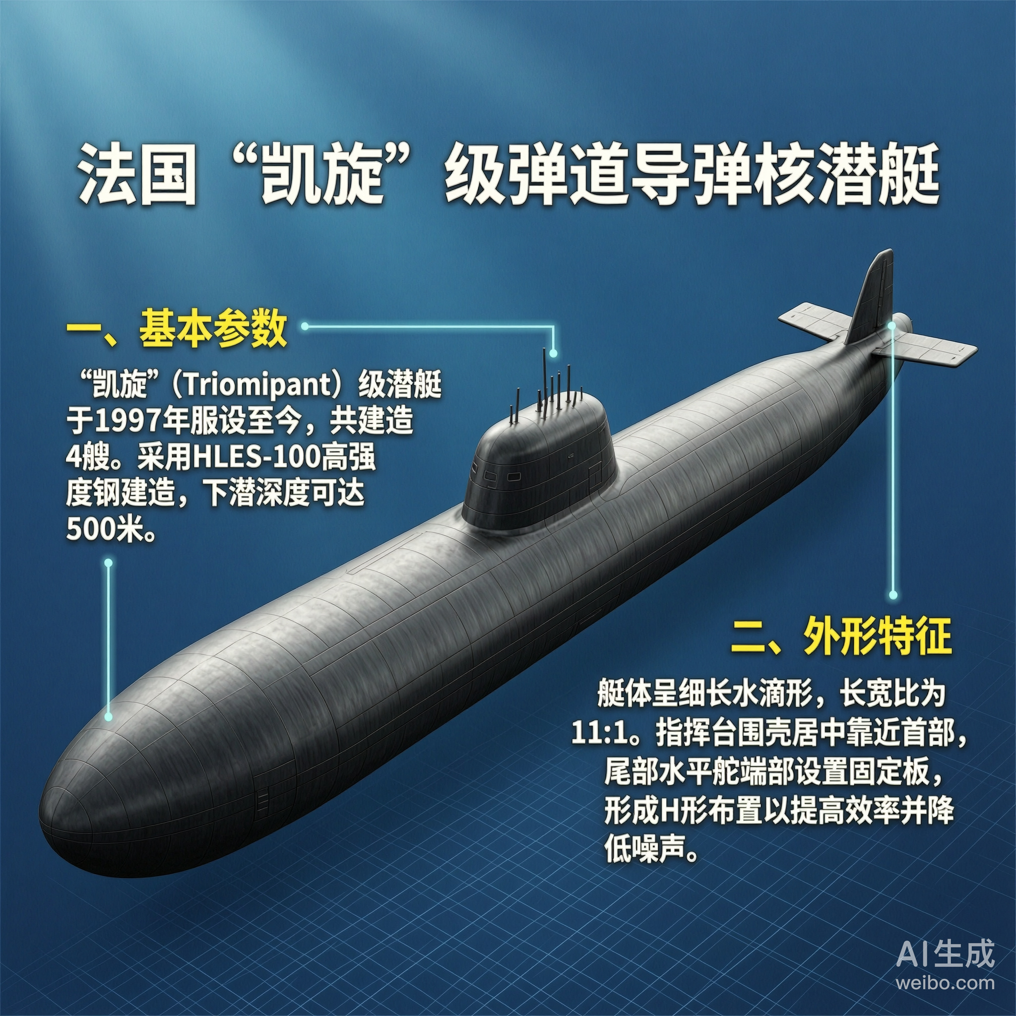 军事ai新视野 法国“凯旋”级弹道导弹核潜艇“凯旋”（Triomphant）级潜