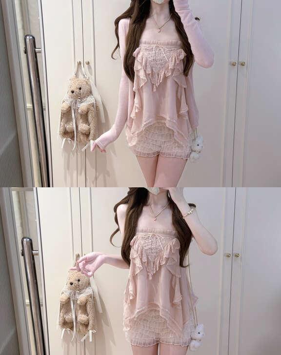 蕾丝小吊带的甜美少女感～🎀
粉色美杜莎和小蛋糕配起来 完全是我的菜！
	
少女
