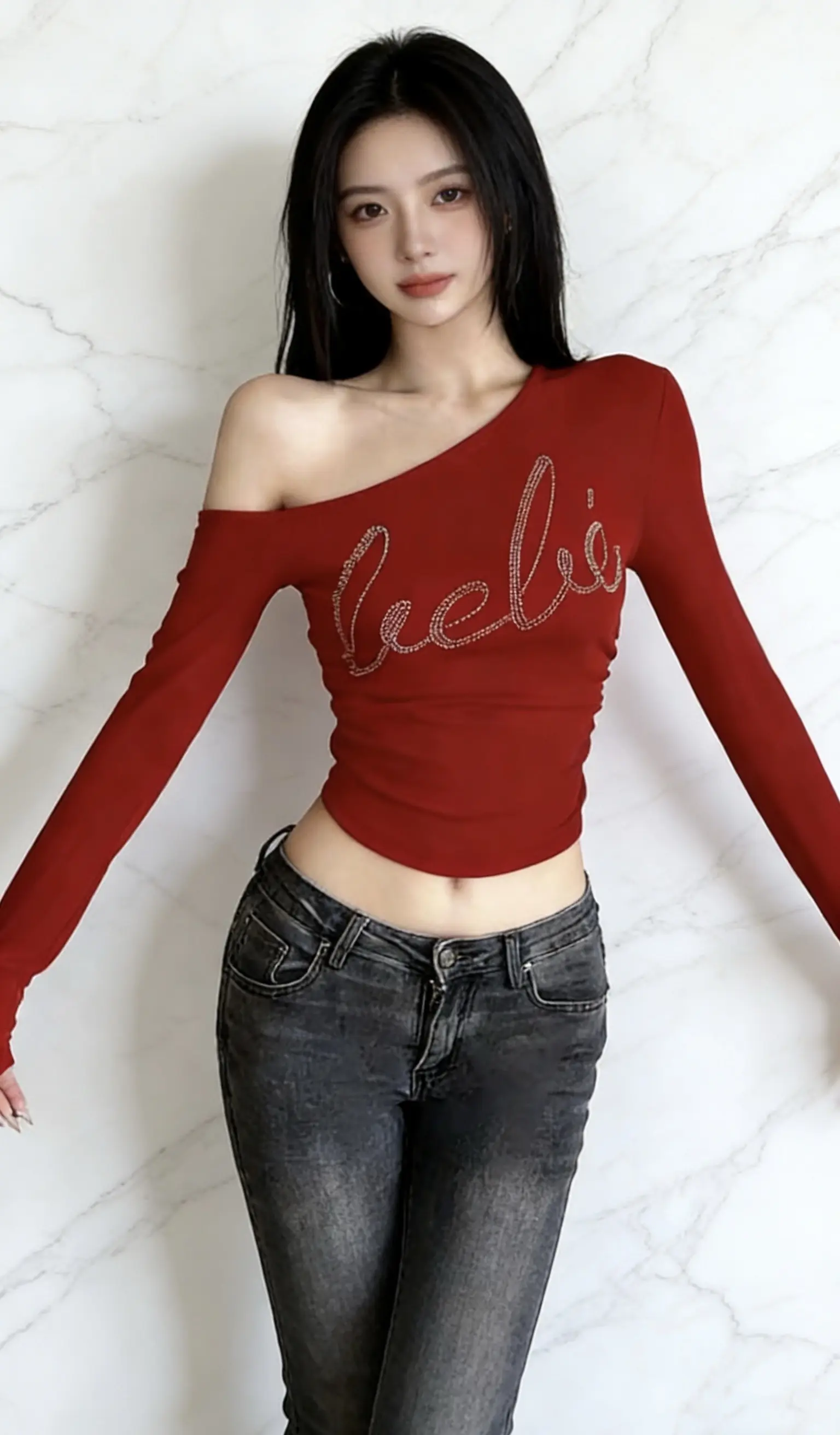 斜肩上衣 露肩上衣 吊带 纯欲风 百搭上衣