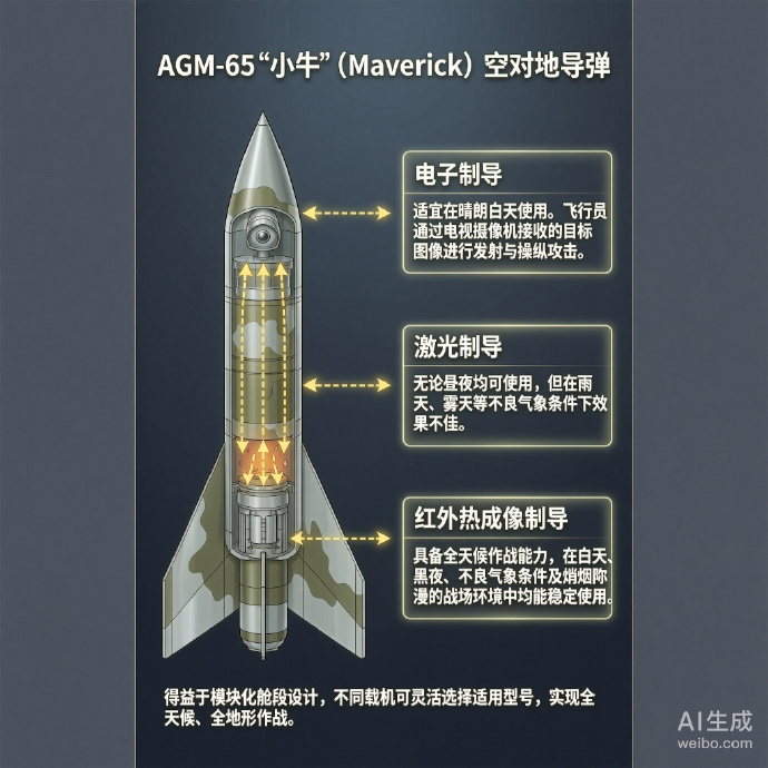 军事ai新视野 美国AGM-65“小牛”空对地导弹长度：249厘米直径：30厘米