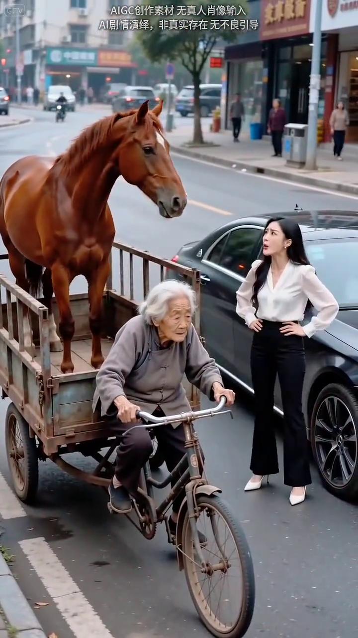 哪来的乡下老太婆，拉着马站到挡路，耽误我赶路，我再也不敢了，我错了。