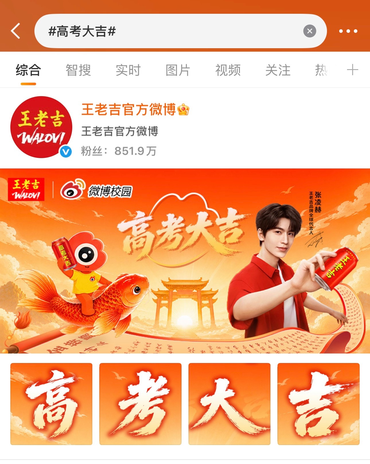 张凌赫祝你高考大吉高考大吉！ 高考大吉/张凌赫王老吉品牌全球代言人