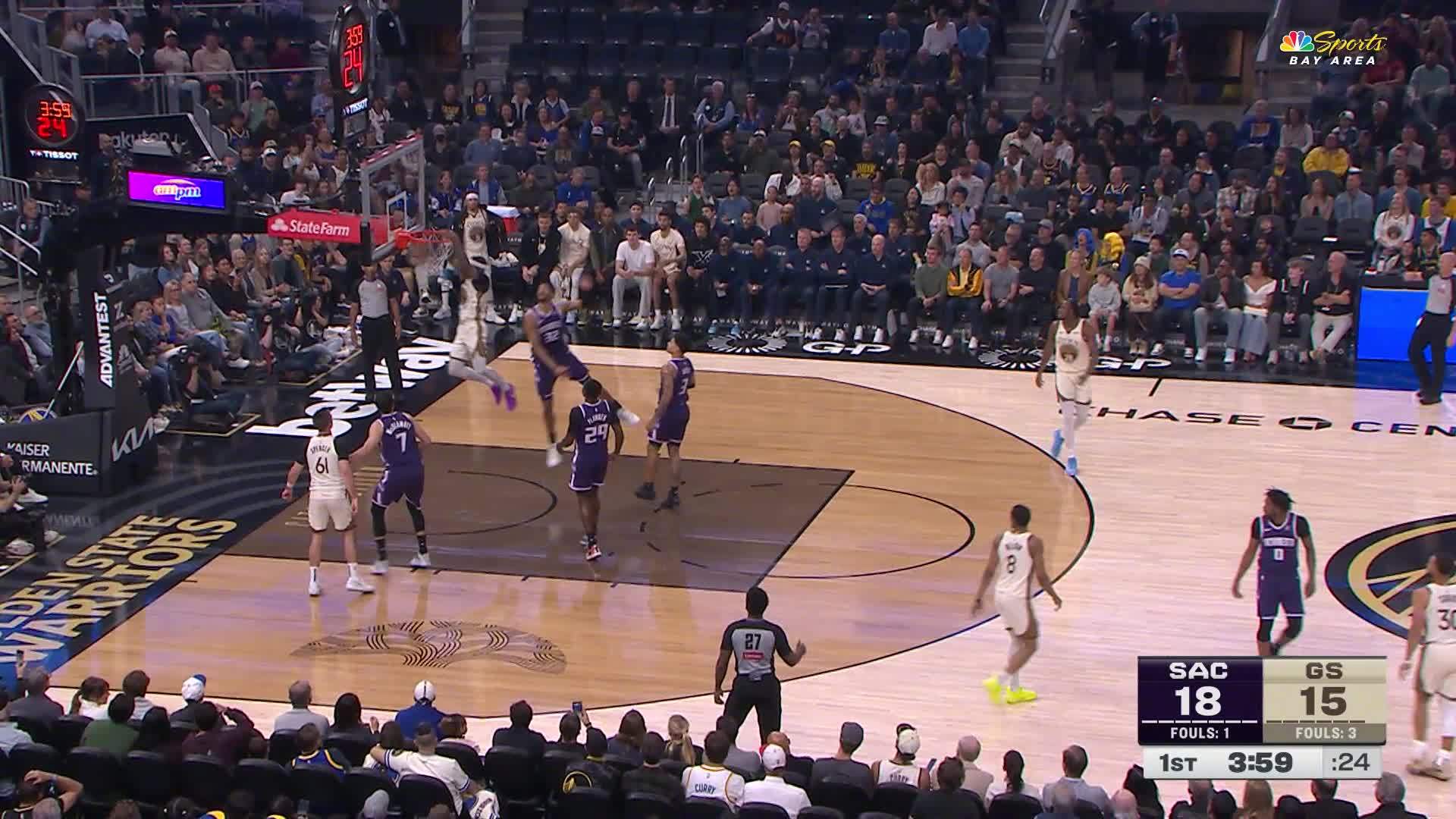 佩顿二世扣篮得分🏀勇士21:20国王。国王vs勇士