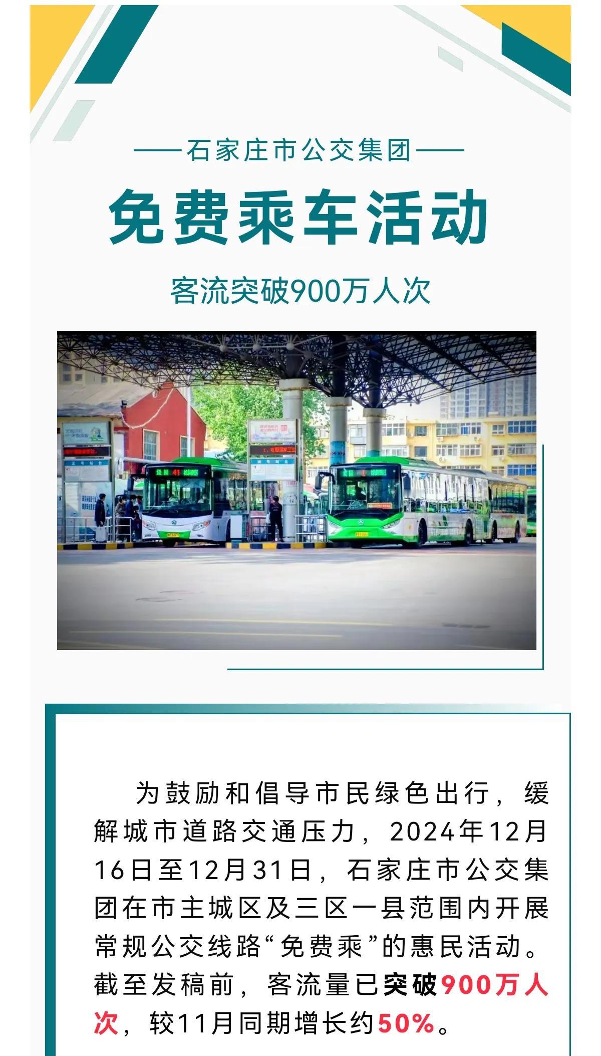 10天，客流突破9000000人次丨城市公共交通展现新活力
 石家庄身边事 公交