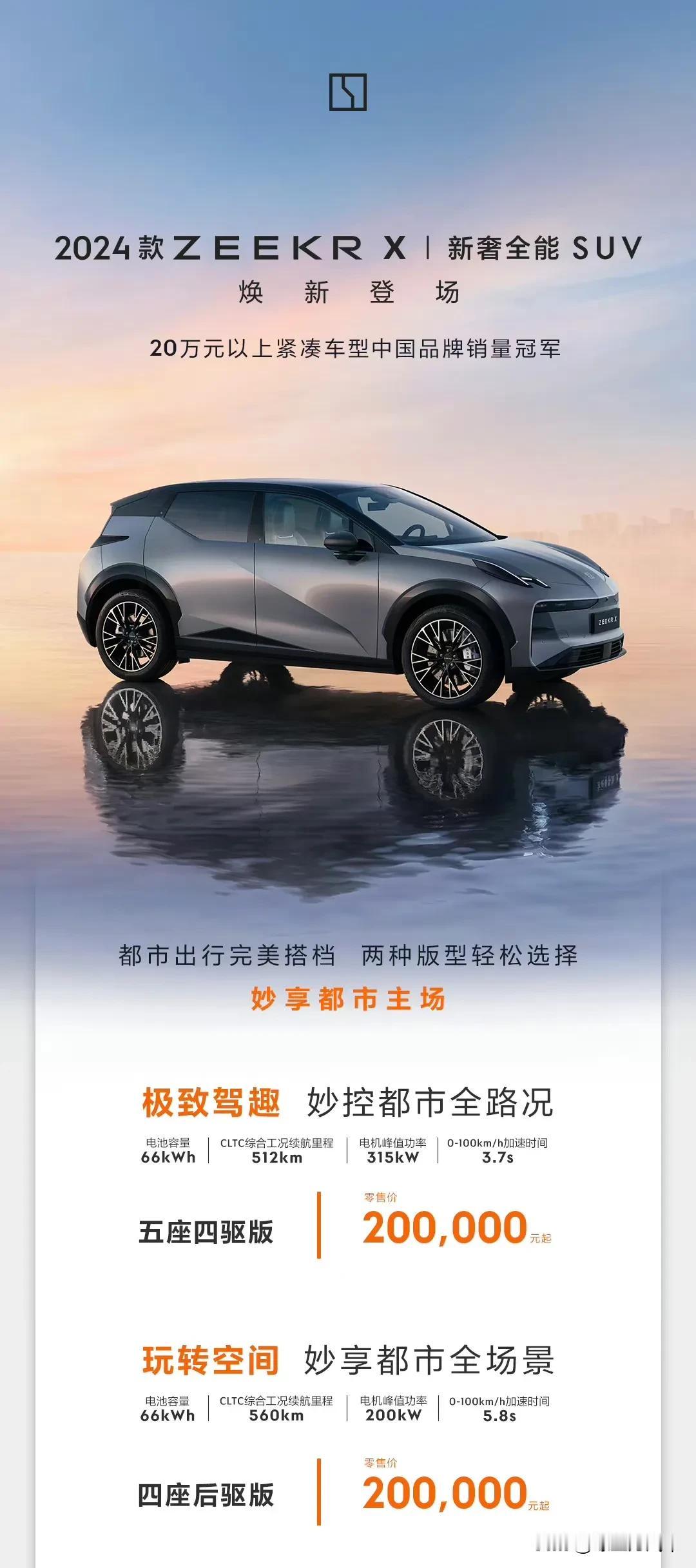 【买极氪007还是它？2024款极氪X换新上市：20.00万元起售！】1月10日
