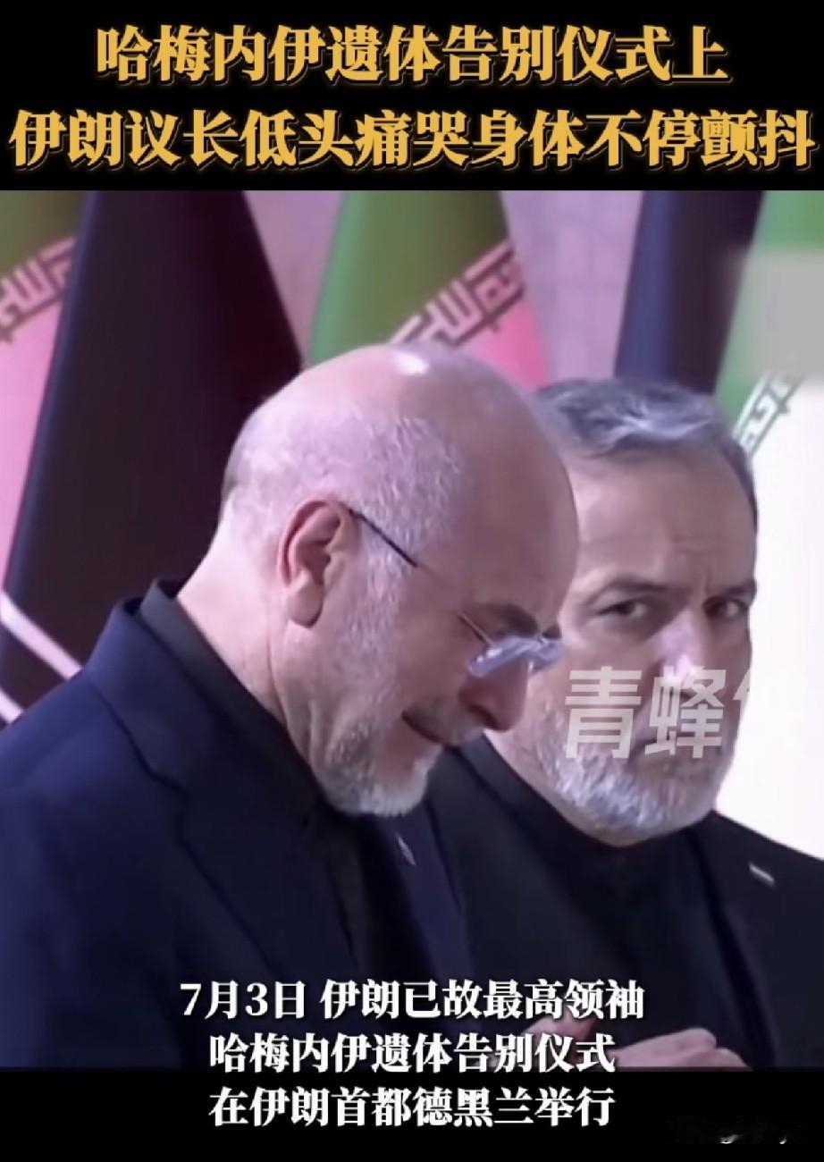 哈梅内伊遗体告别仪式上，议长哭到崩溃，外长冷眼扫视。现场视频，议长卡利巴夫极度悲