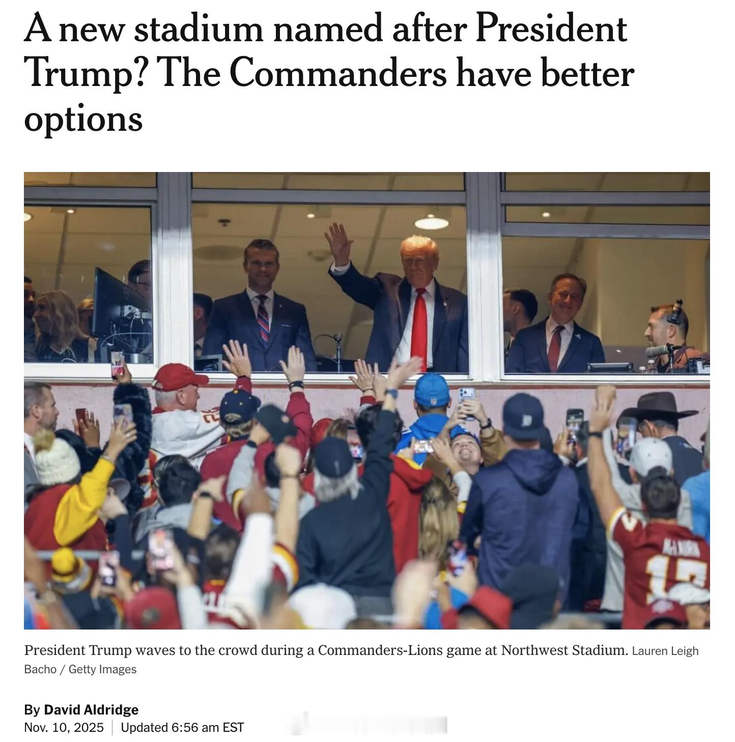 David Aldridge今天在<Athletic>发文：“一座以川普总统命名