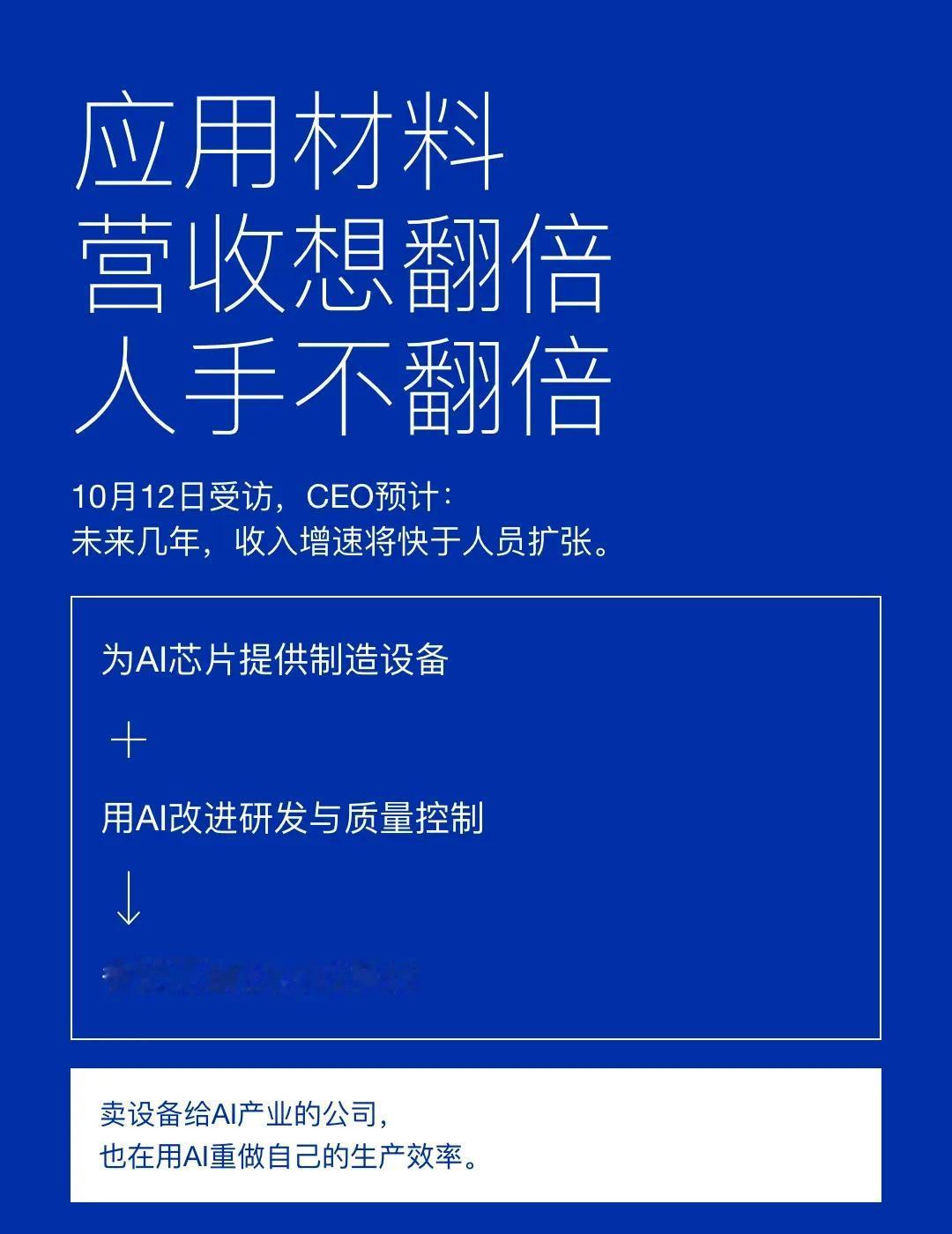 应用材料：营收想翻倍，人手不用翻倍。卖设备给AI芯片工厂的公司，也开始用AI改造