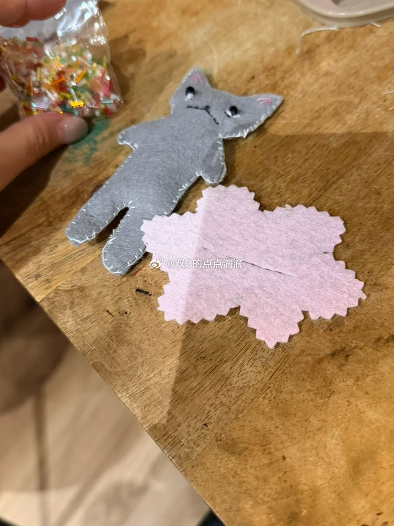 孩子放学回来给我画了个卡通猫我在缝胸针了看看最后什么样子吧哈哈哈反正都是后面送你