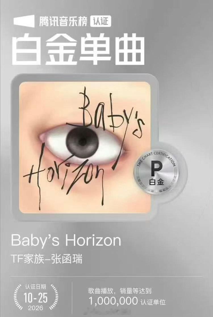 张函瑞新歌达成白金认证张函瑞最小白金得主 《baby’s horizon》解锁白