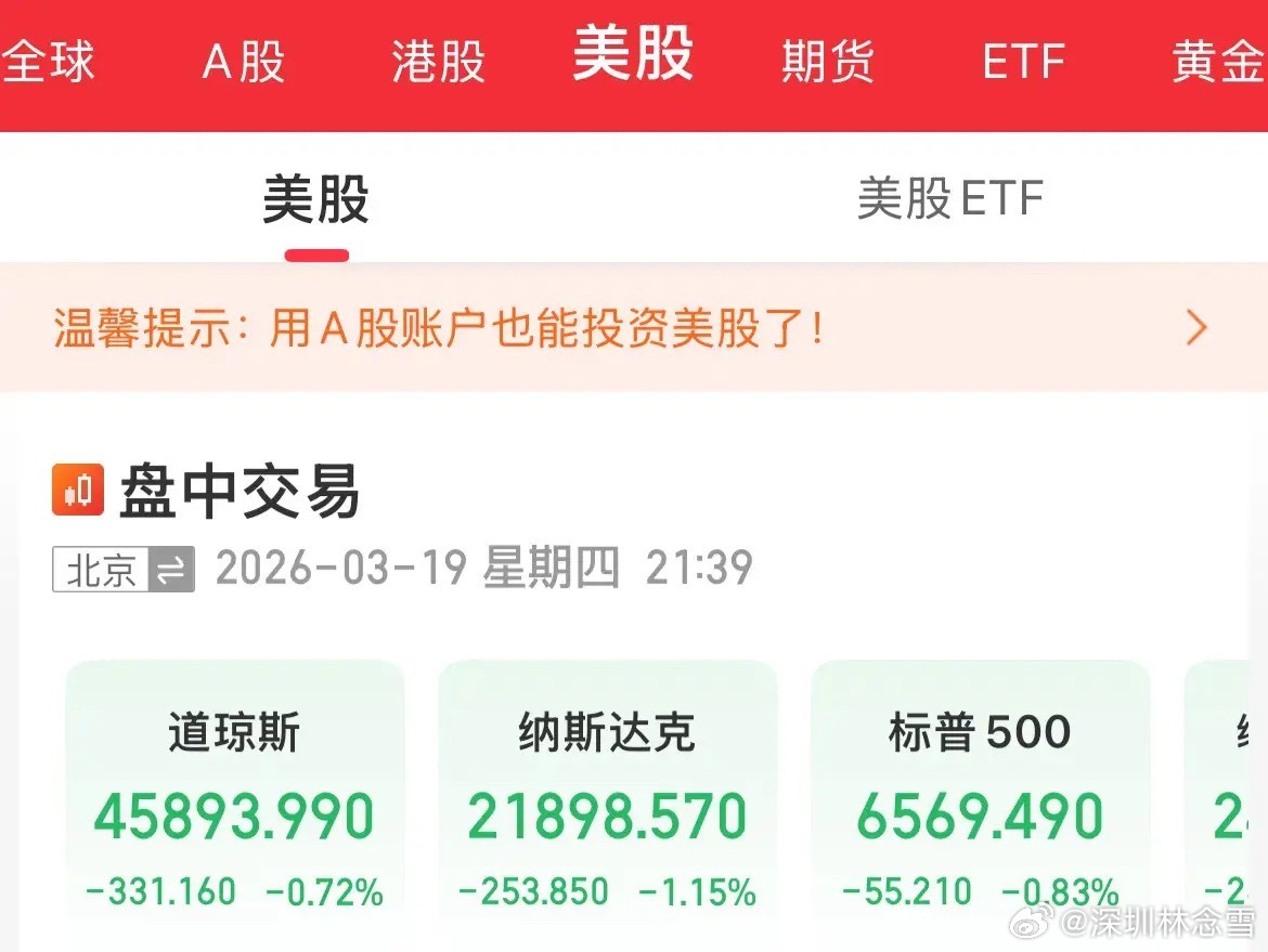 市场并未大跌！美股全线低开，纳指跌约1%，整体跌幅有限，暂未出现明显下挫，后续能