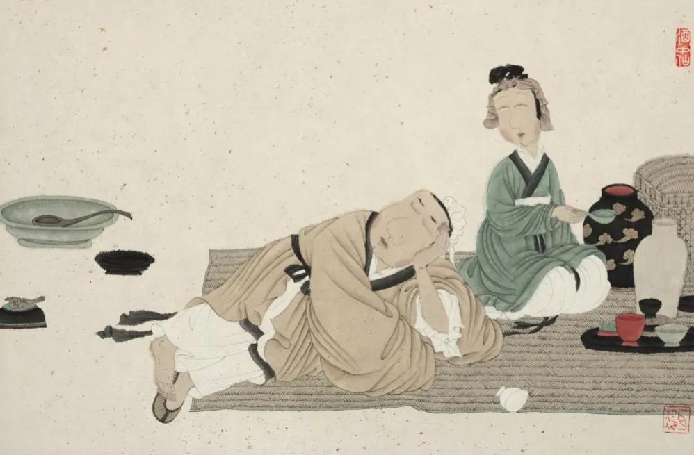 昨夜松边醉倒，问松我醉何如。
只疑松动要来扶，以手推松曰“去”！


这句词出自