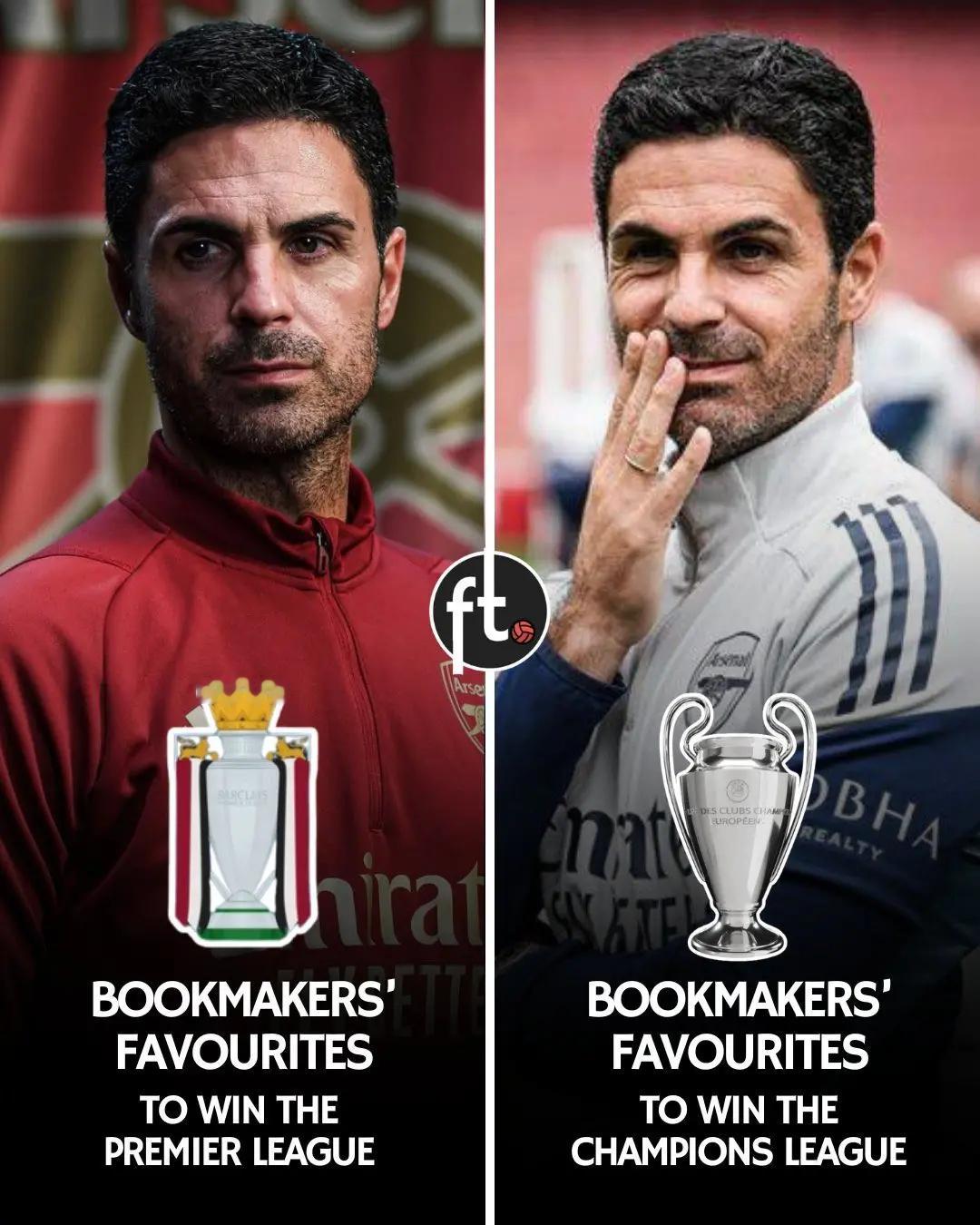 阿森纳目前已成为本赛季英超联赛和欧冠联赛的夺冠最大热门。▪️ 他们夺得英超冠军的