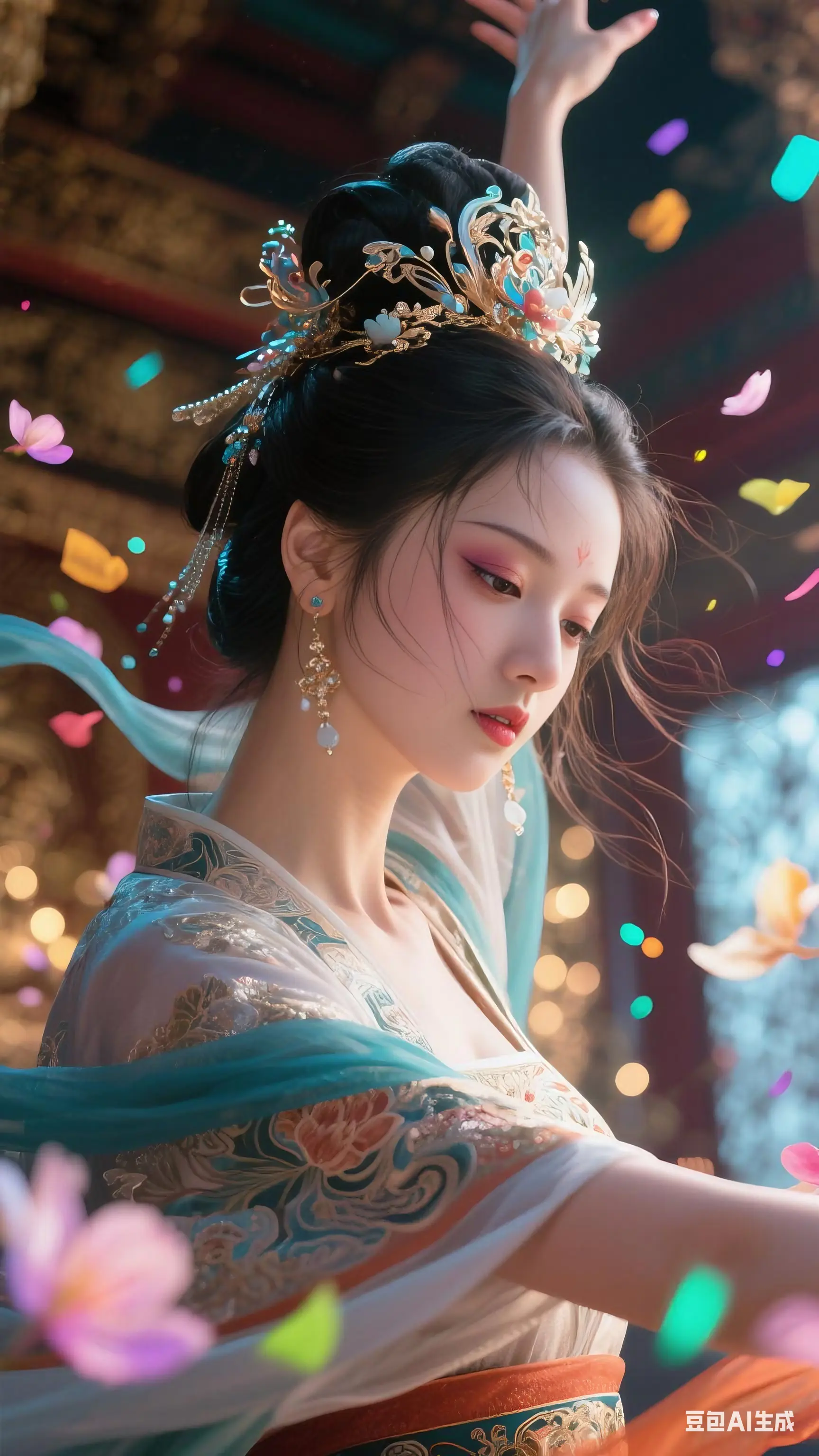 （豆包APP，ai生成虚拟人物）华服翩跹舞，古韵流转间，仙姿逸态展。