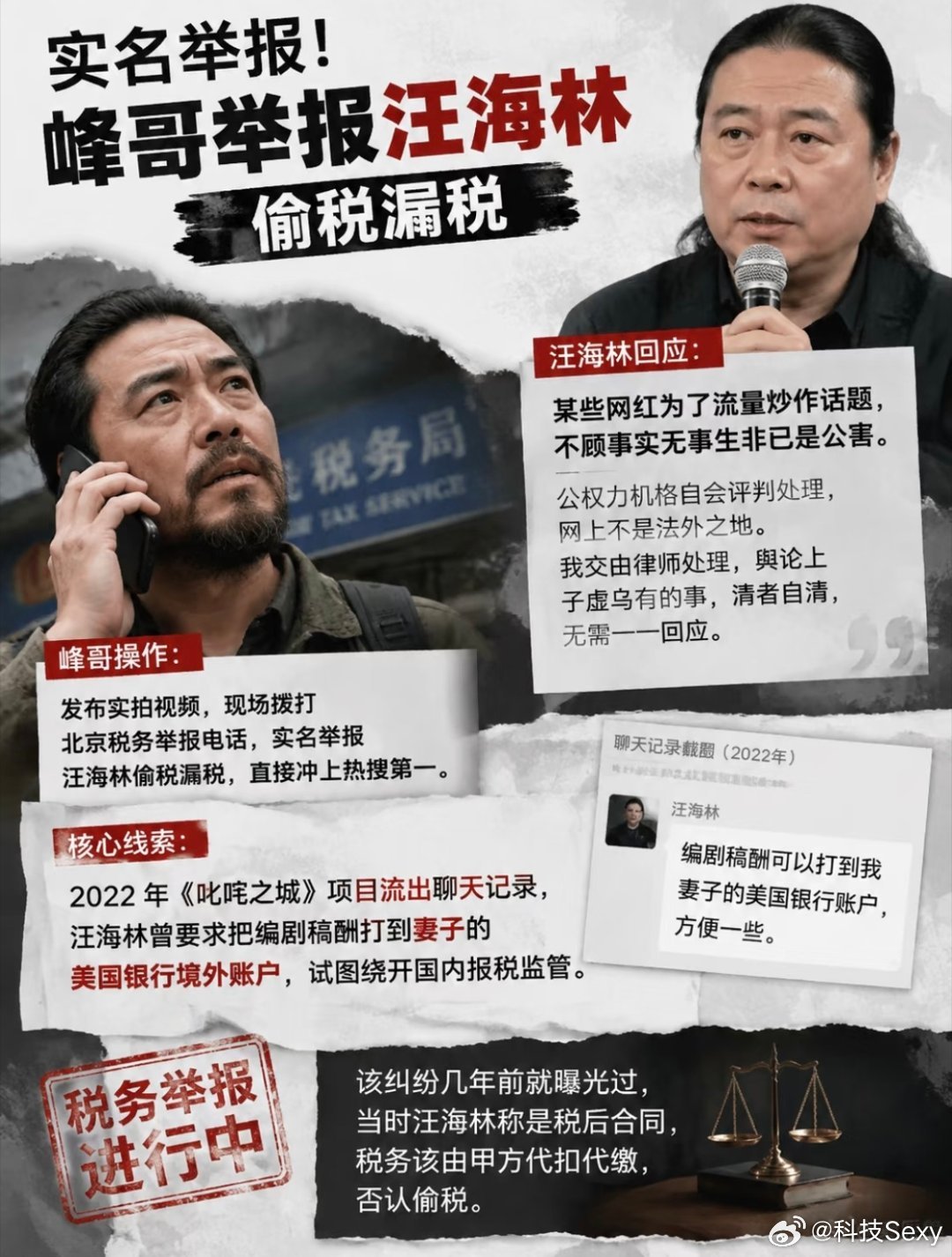 先叠个甲，如果汪海林偷税漏税属实，这个举报值得学习不过总感觉峰哥是被人当枪使了？