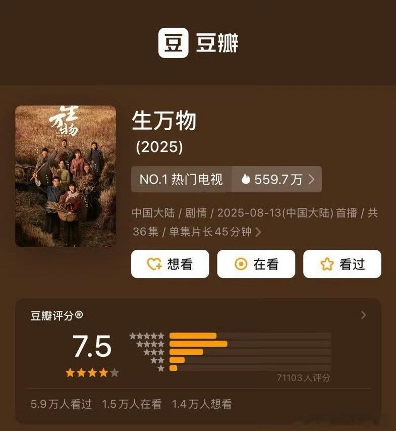 生万物开分7.5，7.1万人评分。高还是低了？ ​​​