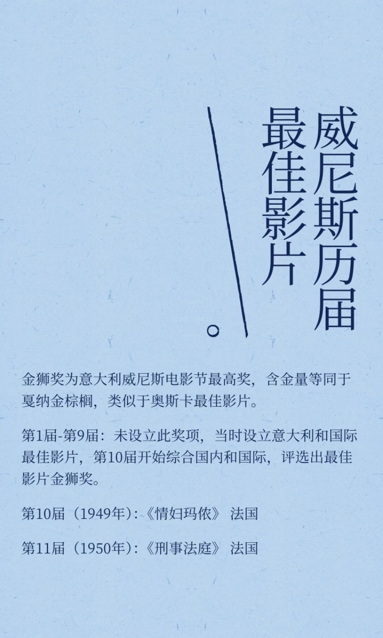 威尼斯历届金狮奖获奖电影 ​​​