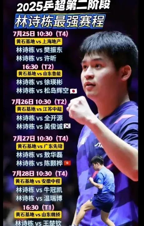7月25日晚场，林诗栋将再次披挂上阵，先后对阵山东鲁能的松岛辉空和徐瑛彬。
午间