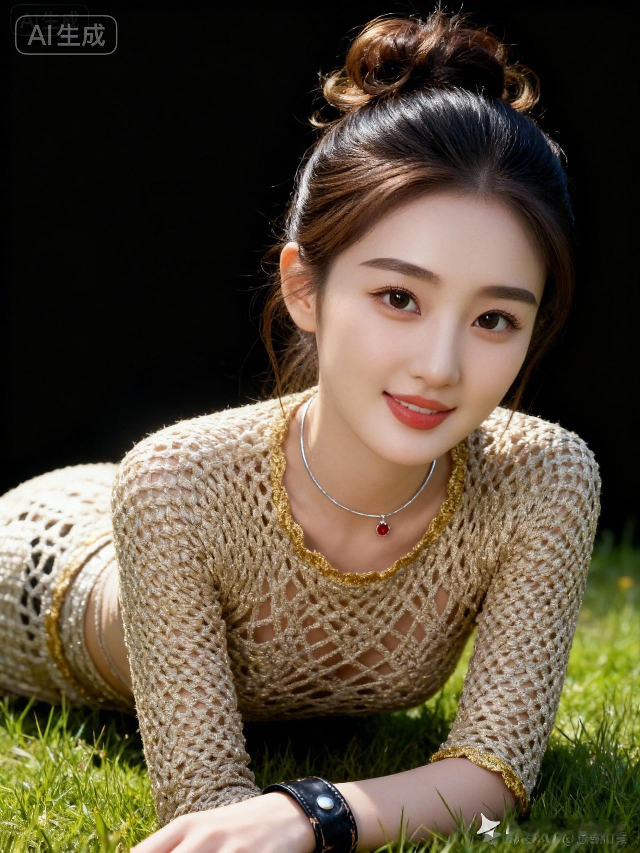 阳光下的甜美女孩，草地上享受美好时光🌞💖