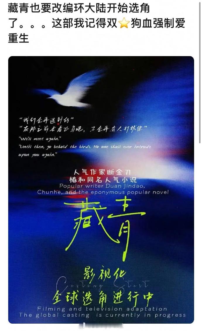 《藏青》也要影视化了，正在全球选角中 ​​​