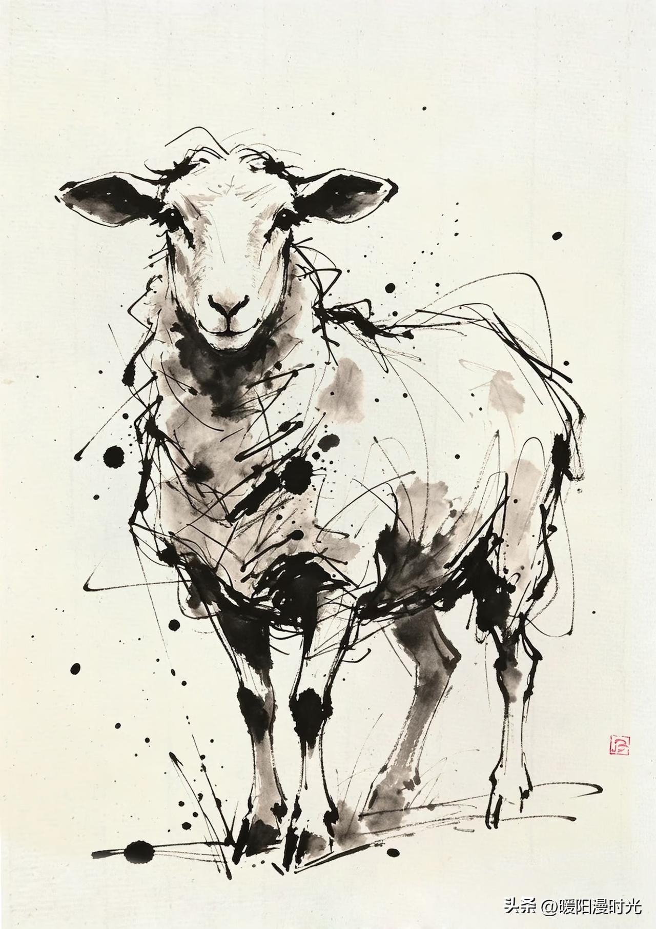 墨色勾勒闲羊，一草一静皆悠然
Jasper水墨写意羊插画分享
水墨风格插画 国风