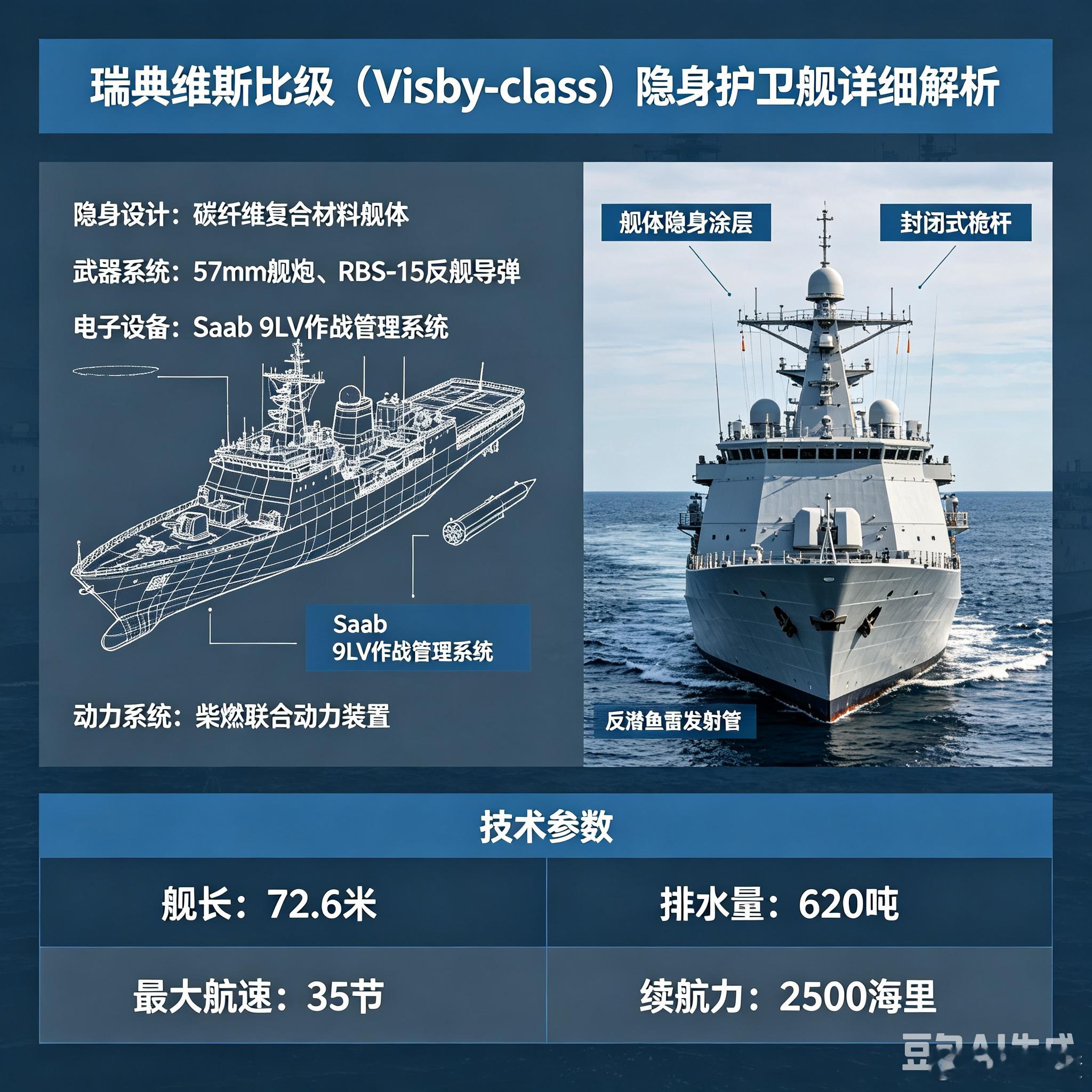 军事ai新视野ai热力追踪 瑞典维斯比级（Visby-class）隐身护卫舰（部
