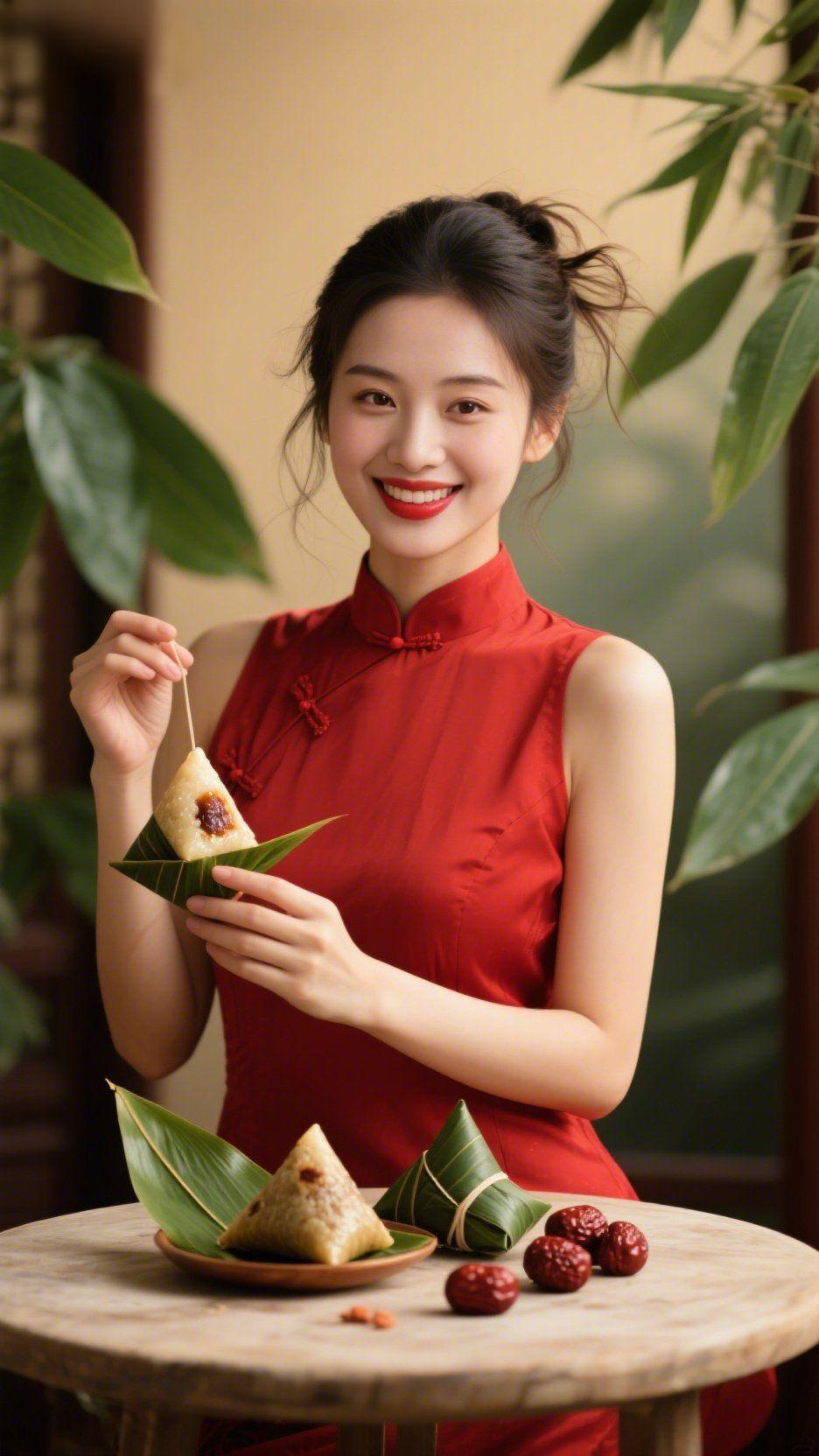 端午粽香满庭芳
 
竹影轻摇，鲜粽叶舒展着清润光泽。蜜枣嵌进莹白糯米，三角粽静卧