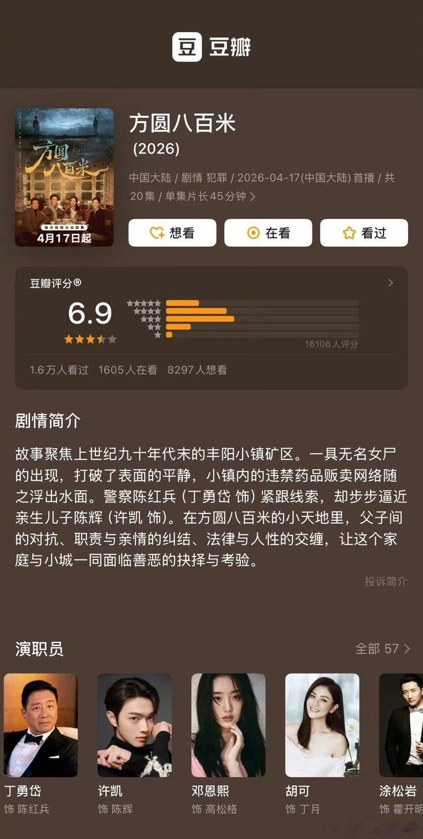 许凯陈辉许凯方圆八百米豆瓣开分了 6.9，绝对低了，应该最少在7.2 以上！这部