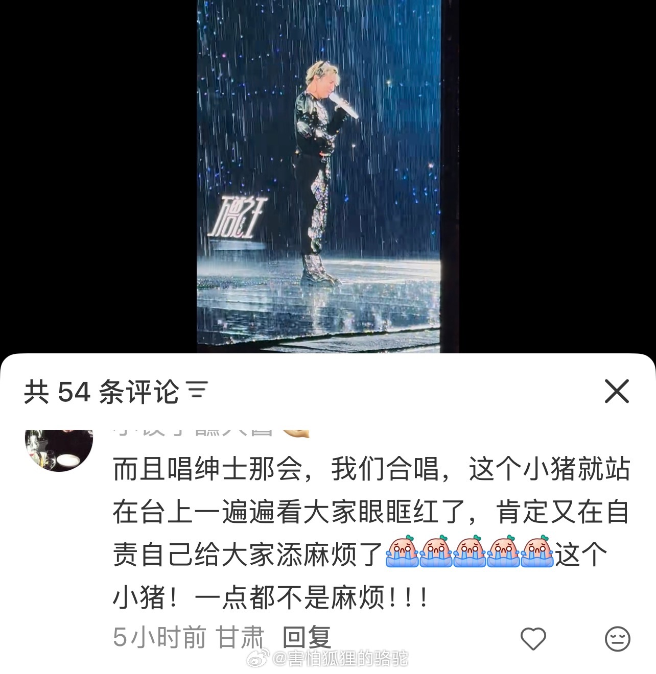 自己在雨里又唱又跳几个小时，担心的却是坐在台下的观众。薛之谦你真的是天使吧！ ​