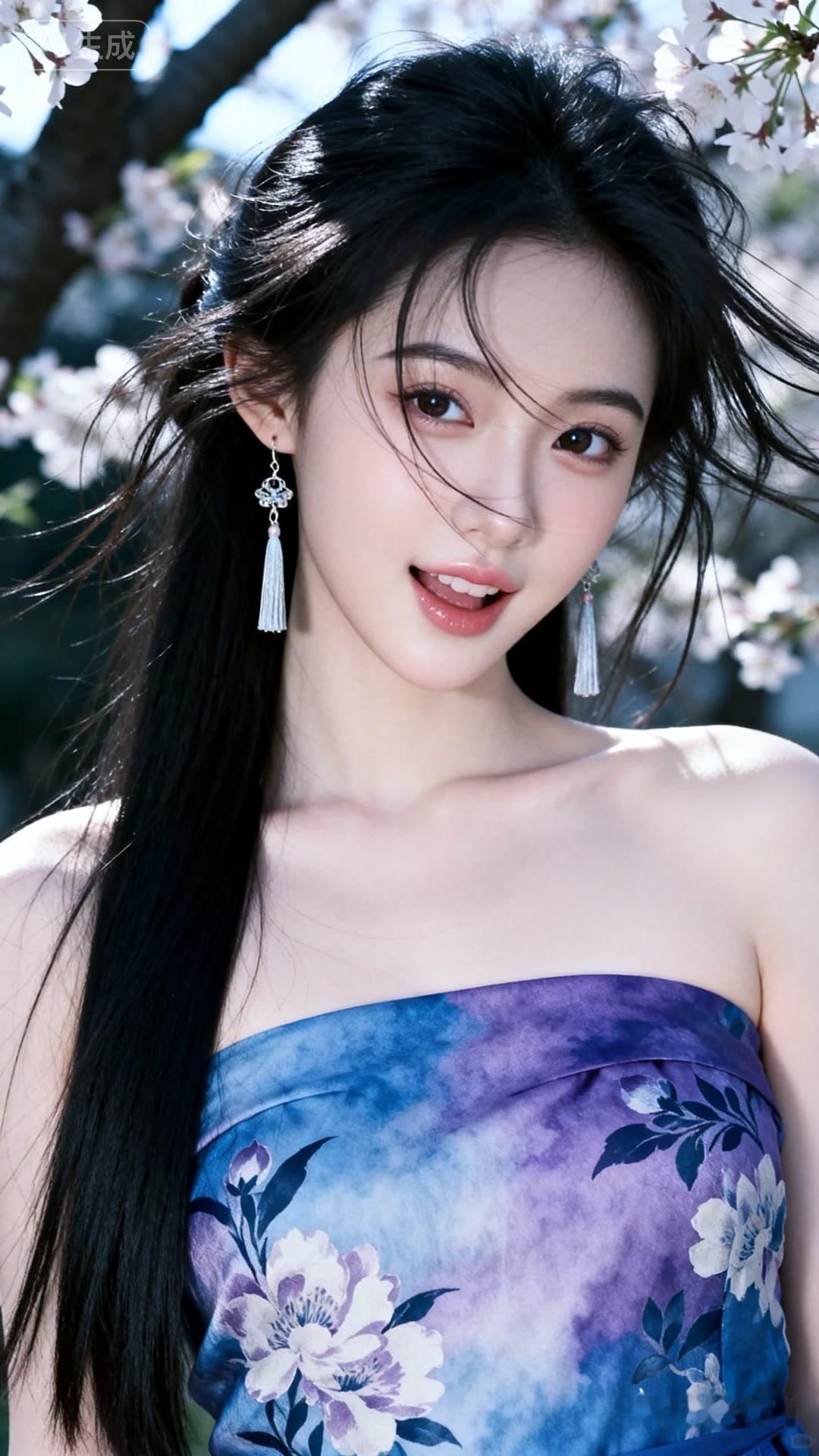 樱花树下，少女笑靥如花，春日气息扑面而来。🌸💕