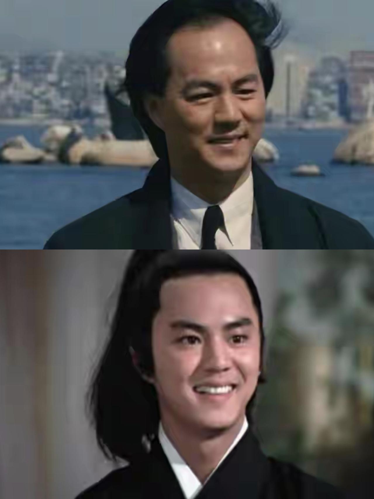 两个男人在微笑，背景不同。认识他吗？风度翩翩[作揖]他们的出道必须是古装片吧？几