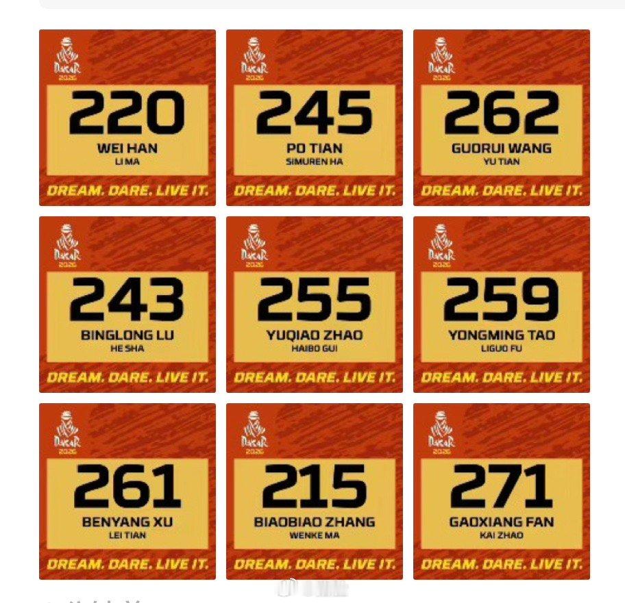 🇨🇳2026达喀尔中国军团参赛名单公布🇨🇳220 韩魏 ＆ 马利215 