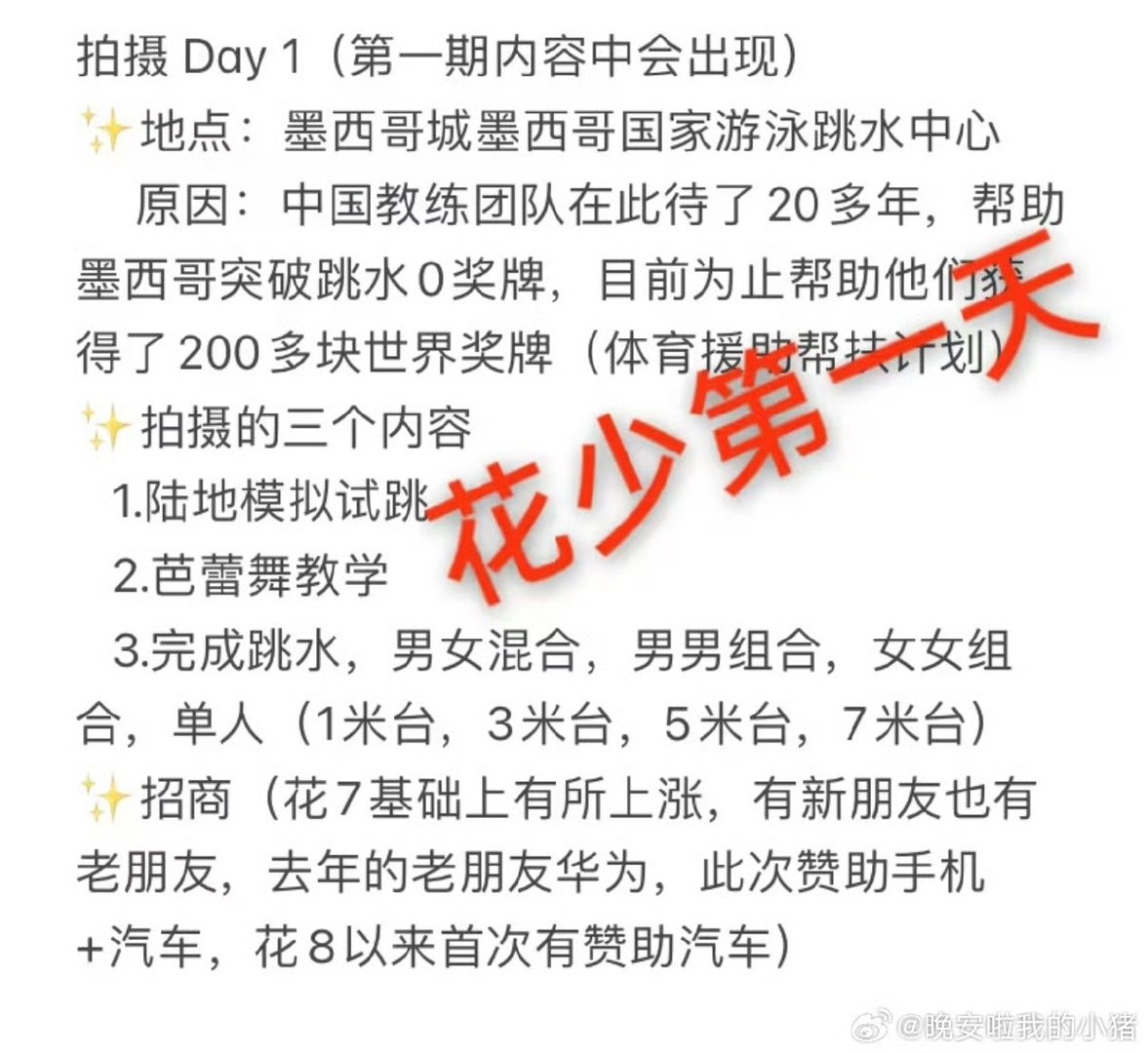 花少8墨西哥跳水花少8第一天录制是跳水 第一天录制就跳水啊！好期待啊 