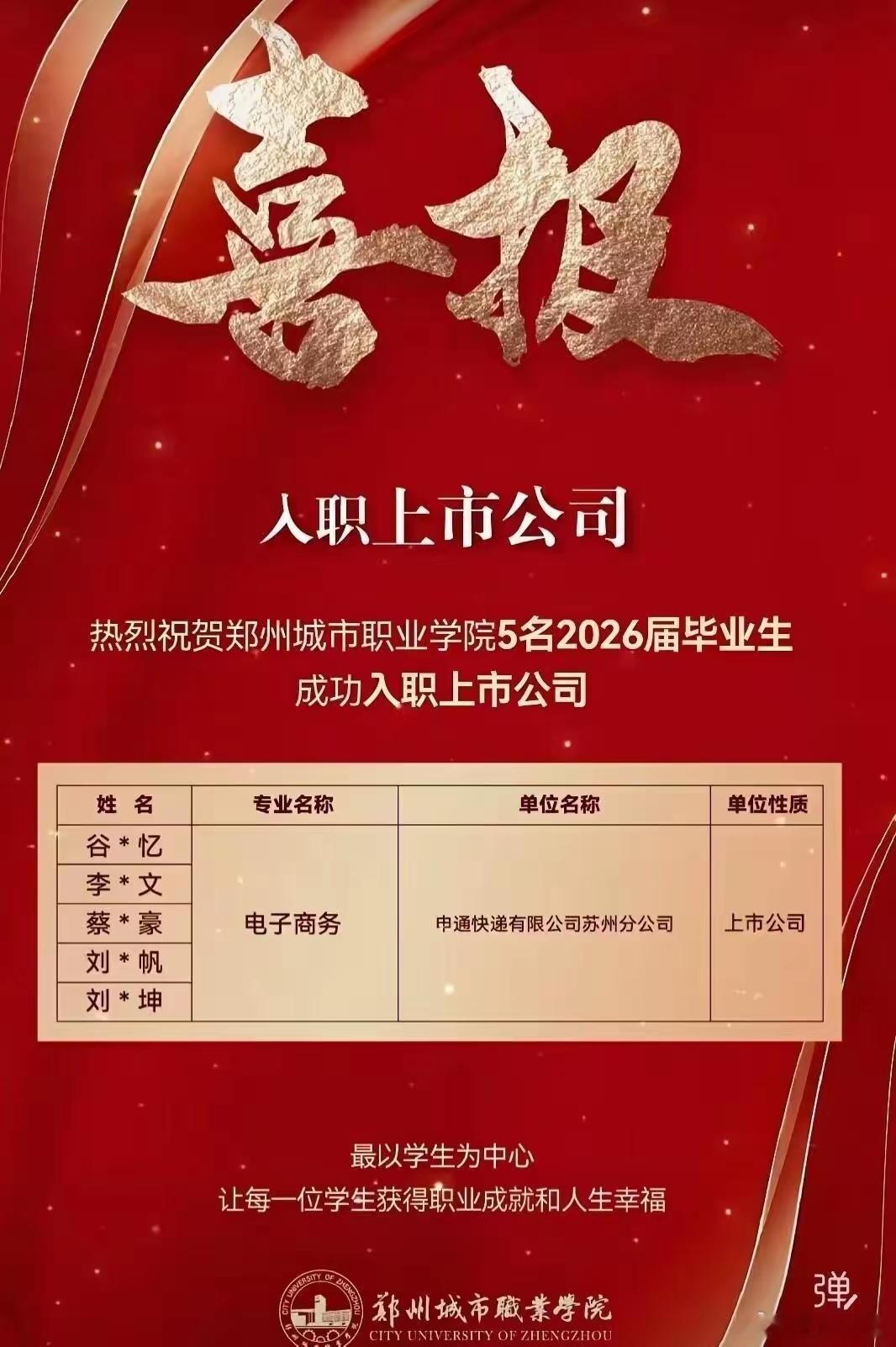 郑州城市职业学院，笑死我了，这也发喜报，特么是去送快递了吧？