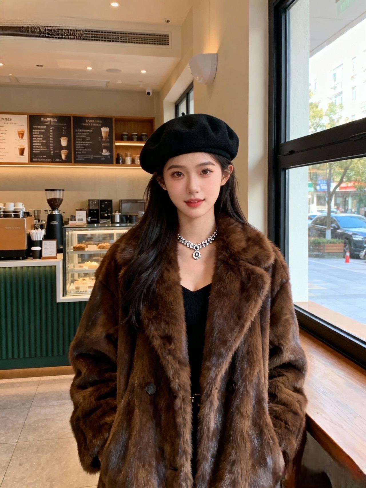 今天是把“贵气松弛感”焊在身上的一天～焦糖棕毛绒大衣裹着整个人，软乎乎的像裹了块