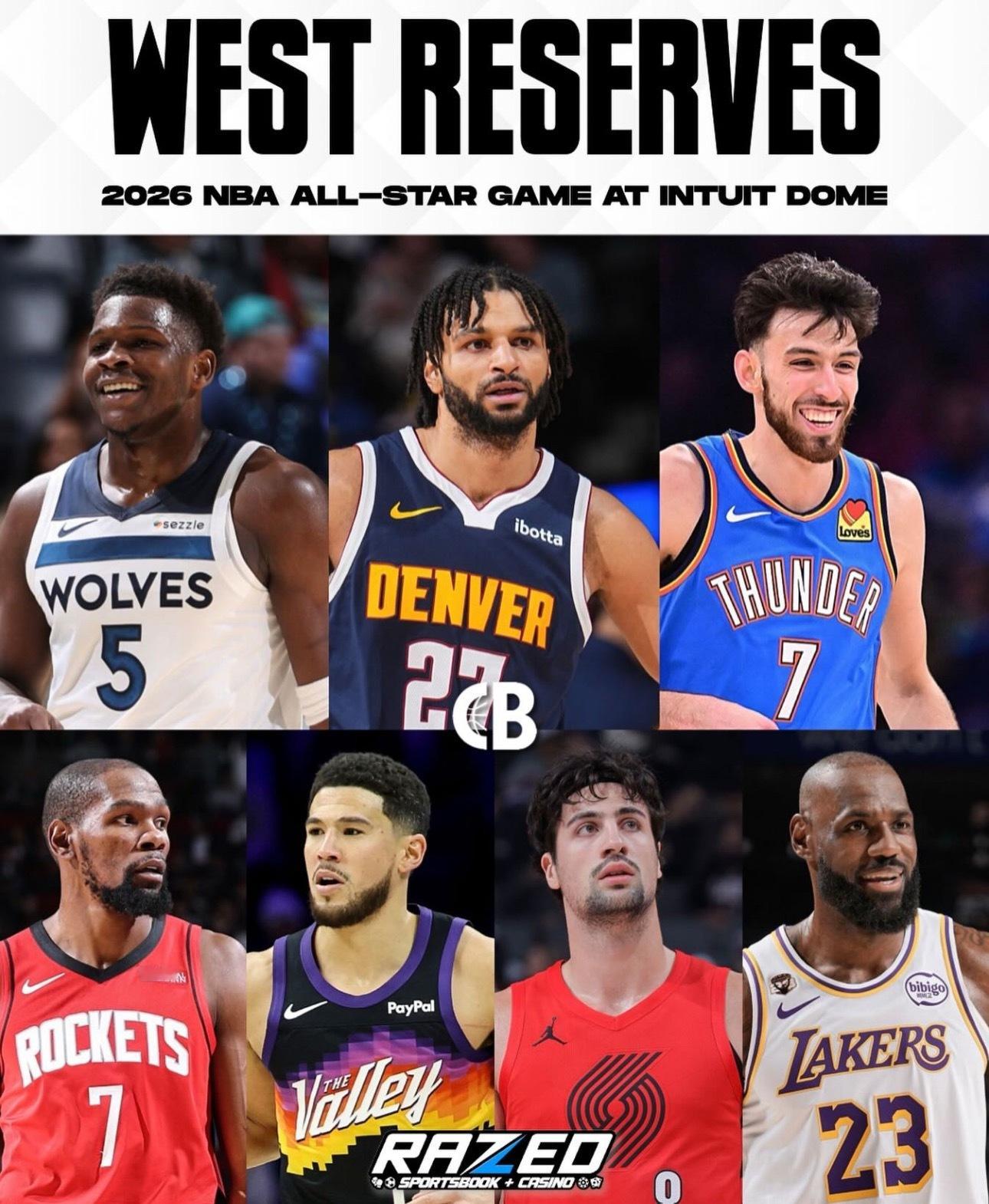 西部全明星替补出炉：詹姆斯、杜兰特、爱德华兹、切特、穆雷、布克、阿夫迪亚！202