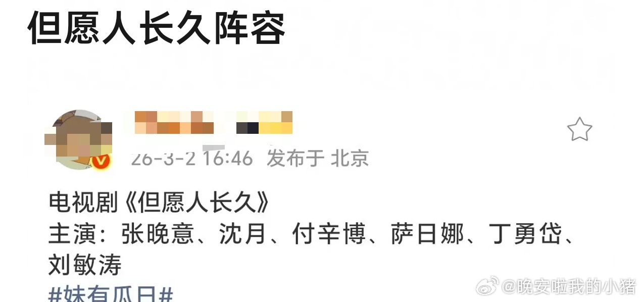 张晚意沈月但愿人长久全阵容，都是实力派啊