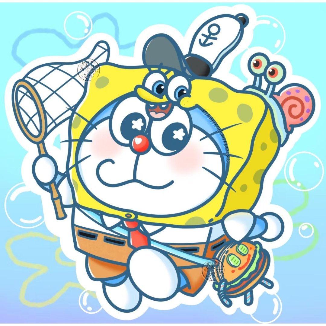 哆啦a梦之海绵宝宝篇[努力]  cr： #可爱头像##海绵宝宝##哆啦a梦# ​