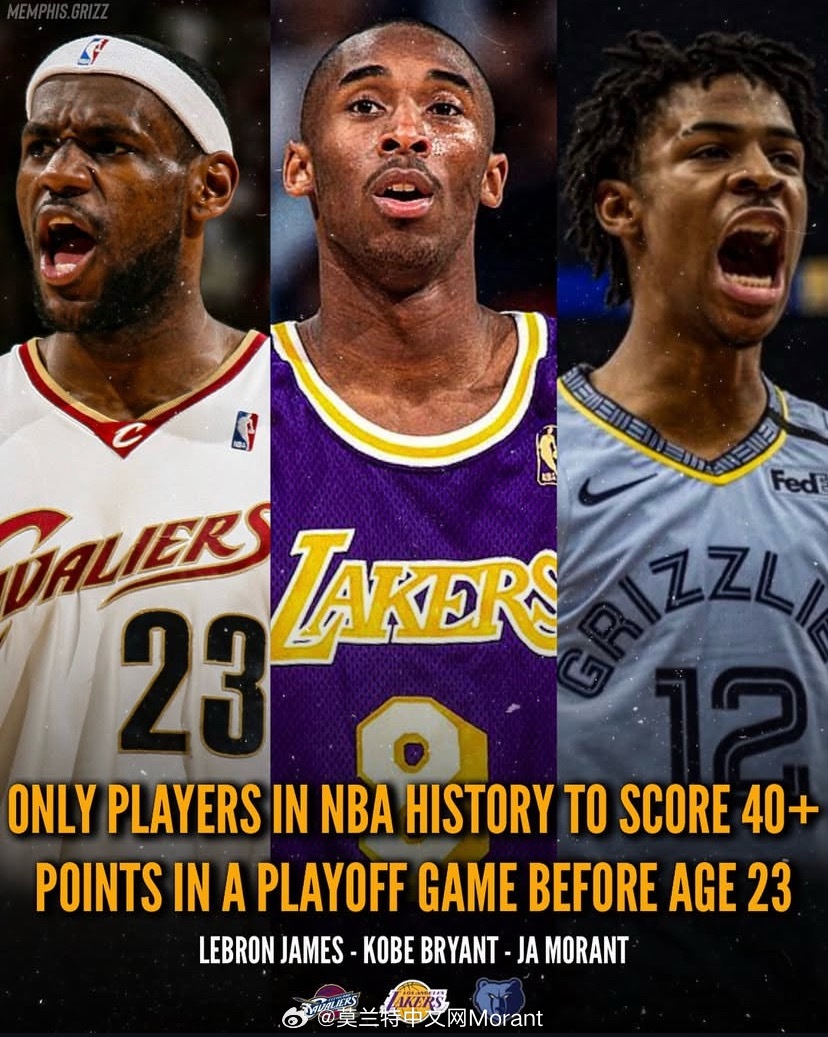 NBA历史上，只有三个人在23岁以前能在季后赛中单场砍下40+得分，分别是科比，