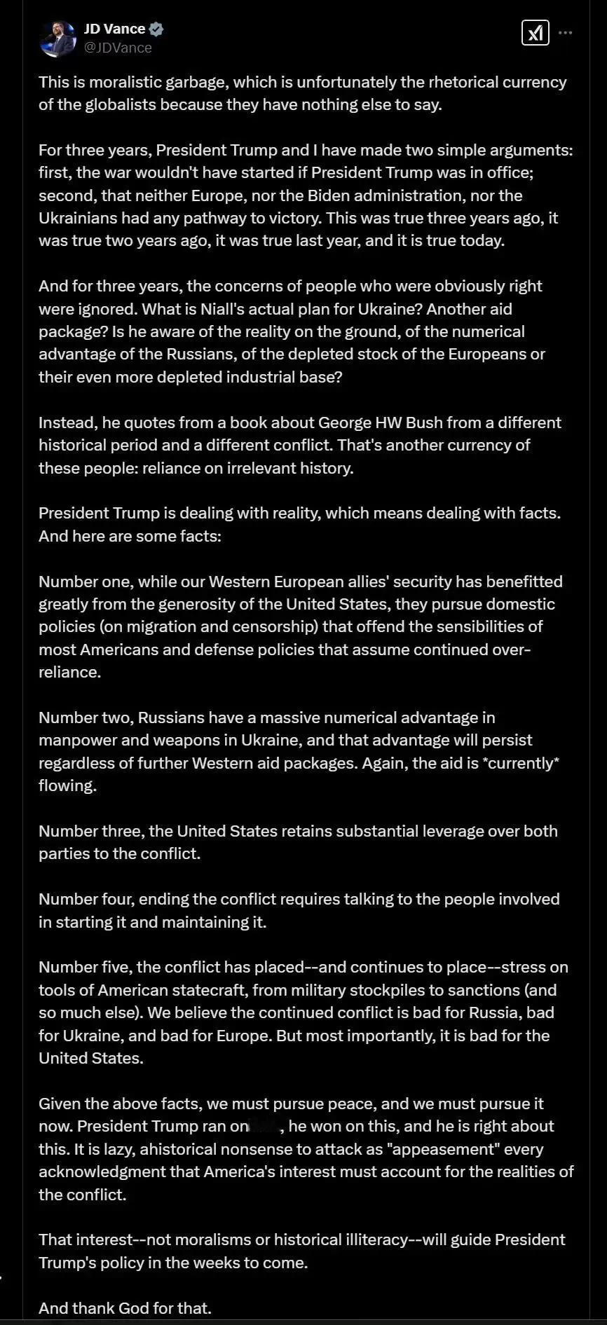 怎么看待万斯持续开火，猛喷乌克兰欧洲？不知美国掌握了多少欧洲台面上这些政客的料，