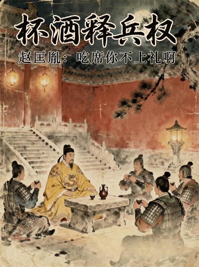 赵匡胤以一纸"杯酒释兵权"，尽显君王的宽容与谋略。他不动刀兵，仅通过酒宴陈说利害