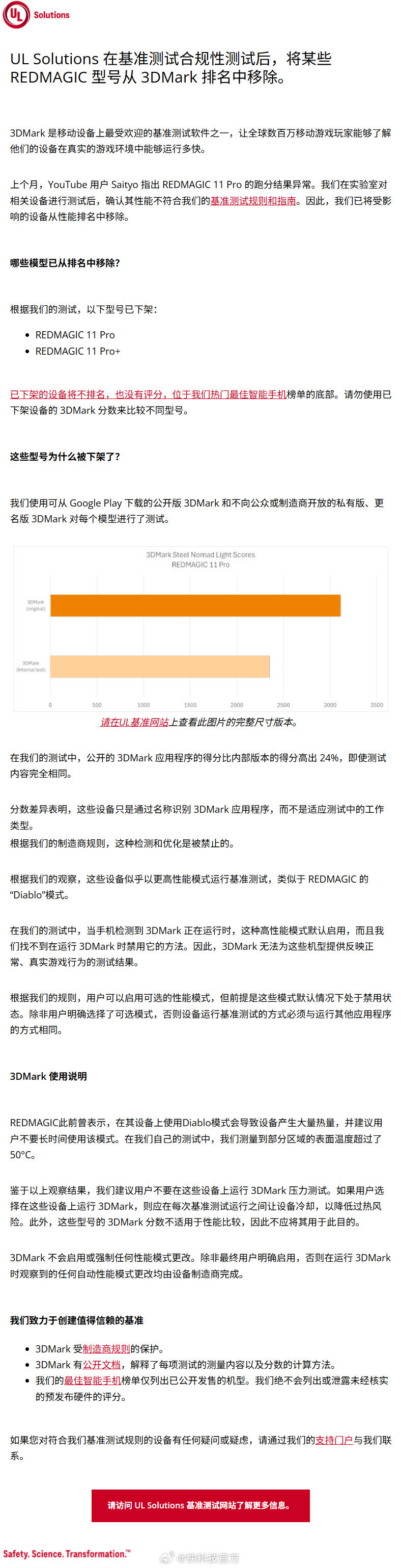 实测性能相差24%，温度超过50℃，知名性能测试软件 3DMark 将红魔11 