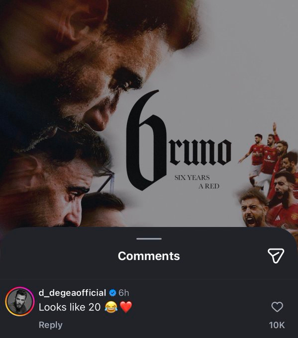 德赫亚在B费加盟曼联6周年的帖子里回复看起来像20 