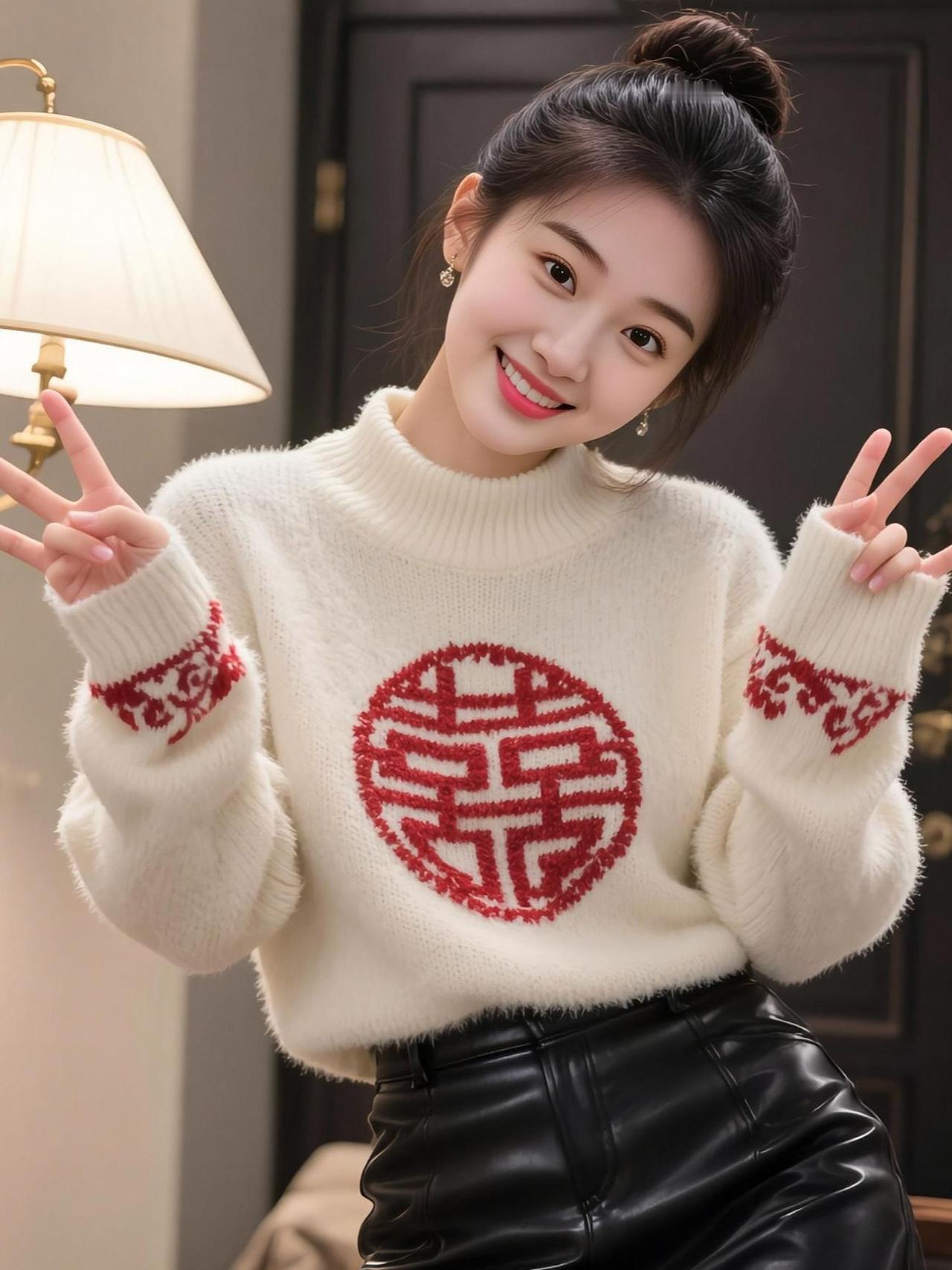 AI中式毛衣自拍 抖音ai创作 美女 高颜值