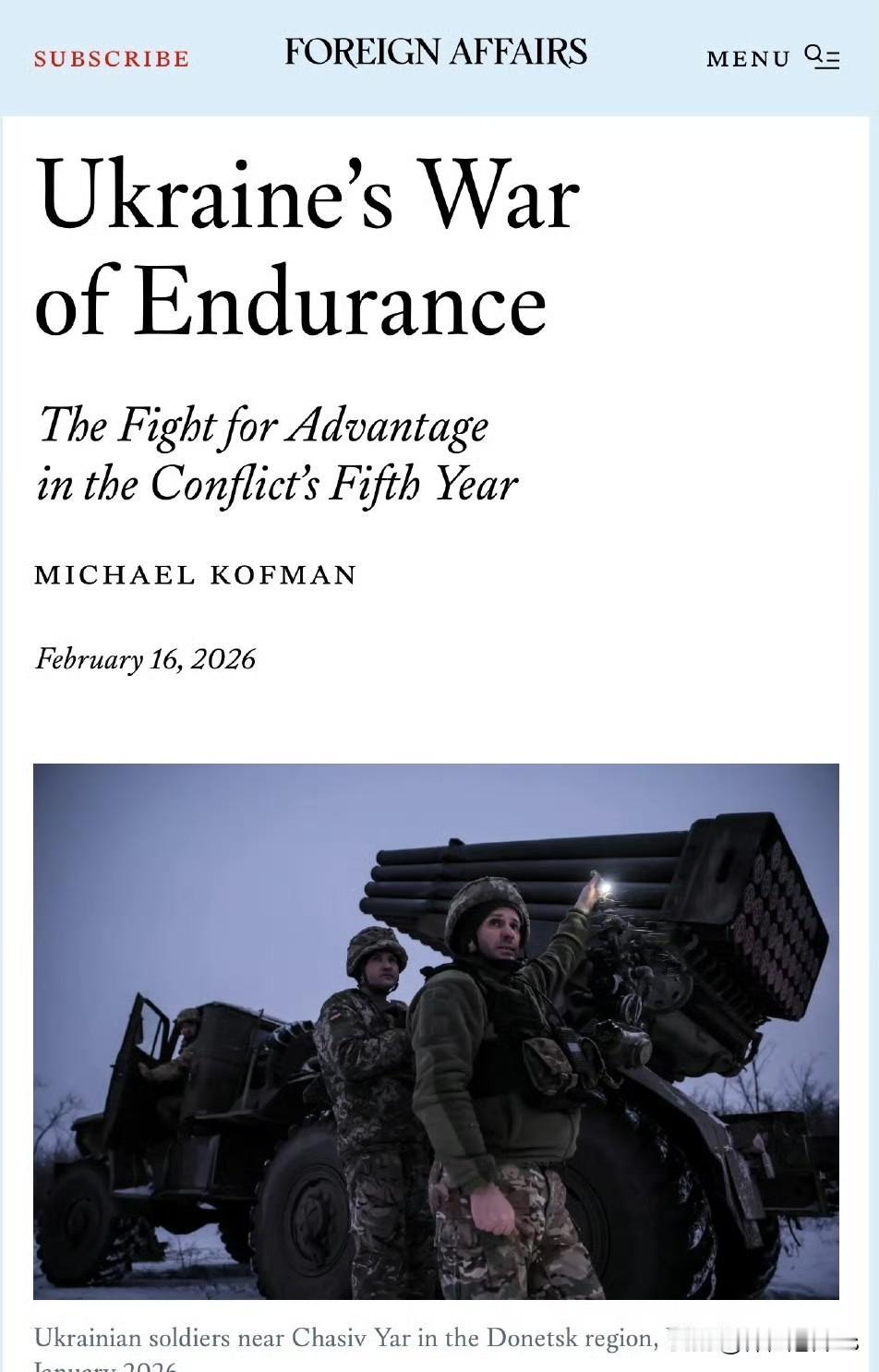 Foreign Affairs：乌克兰进入战争第五年，挑战仍在前线兵力维持

根