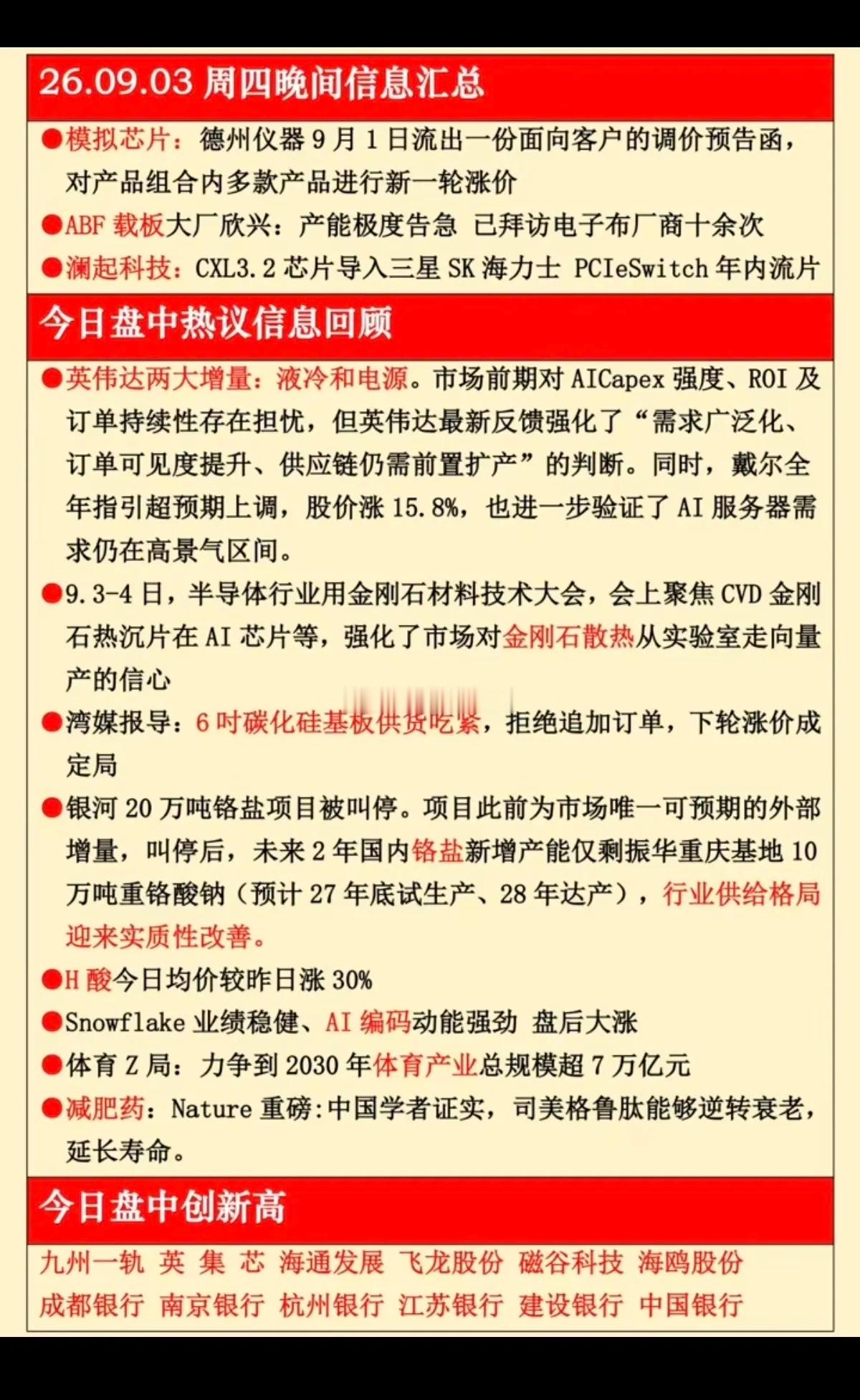 9.03周四  晚间：财经热点信息整理！1.模拟芯片2.ABF载板3.英伟达：液